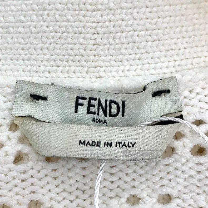 Fendi Fendi White logo hollow-out cotton knitted cardigan coat Size XS / US 0-2 / IT 36-38 - 5 Thumbnail