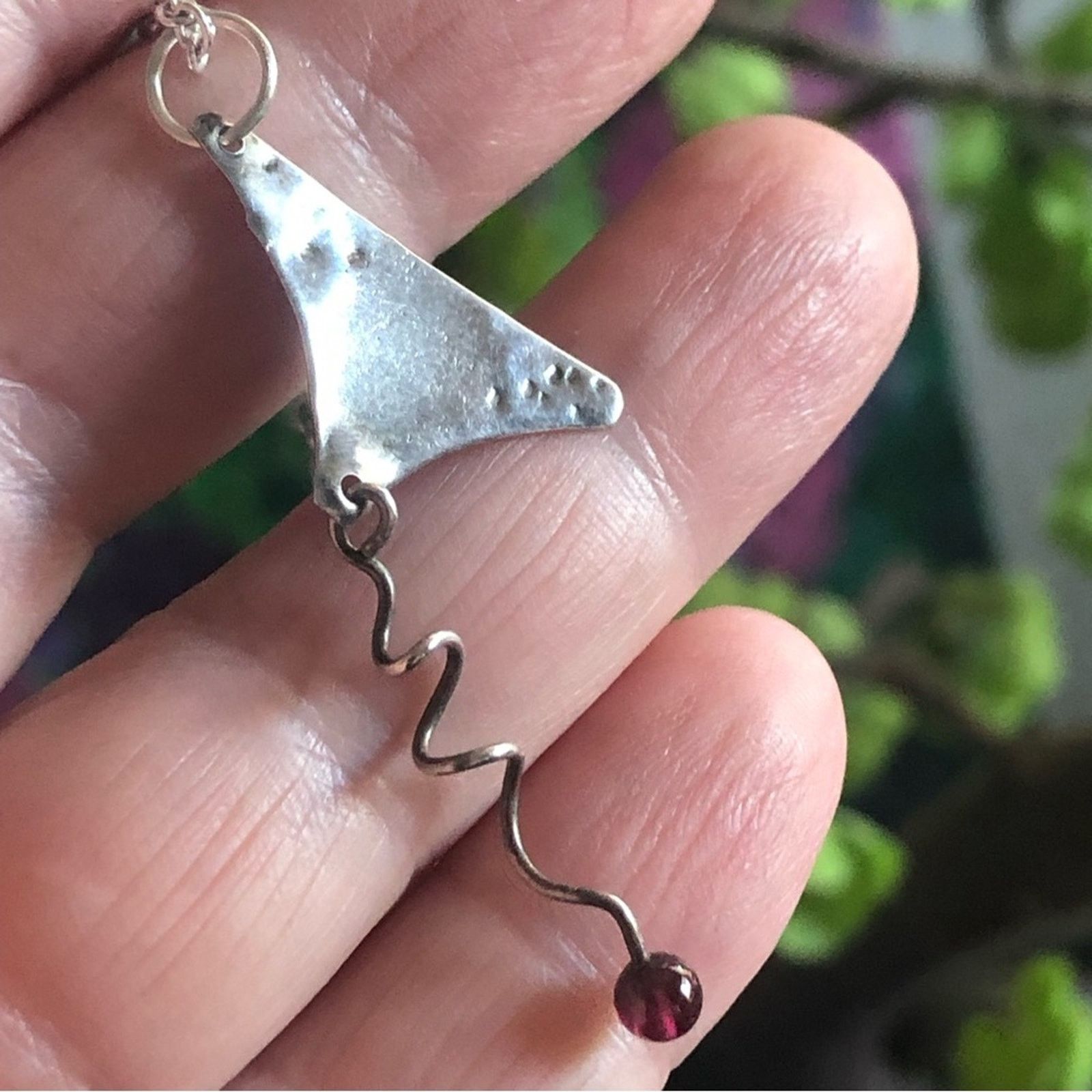 Handmade Handcrafted pyrope garnet sterling pendant on chain necklace Size ONE SIZE - 9 Thumbnail
