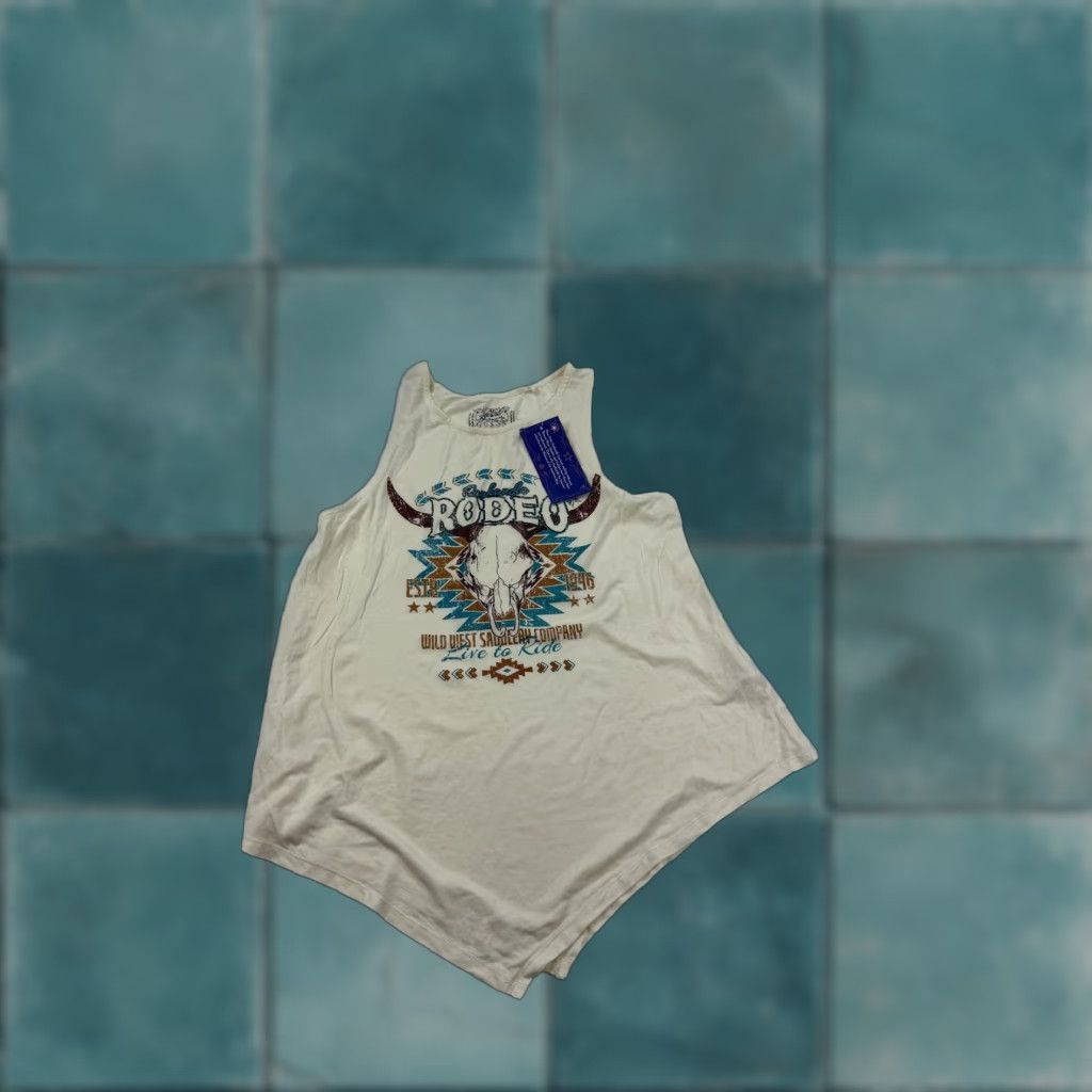 Vintage Panhandle Tank Top Small Ivory Western Graphic Rodeo Live To Ride Womens Size S / US 4 / IT 40 - 1 Thumbnail