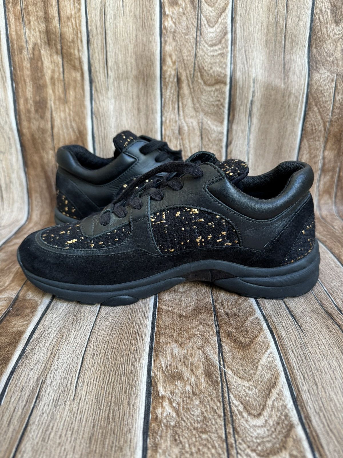 Chanel Suede Cc logo tweed trainers Size US 6 / EU 39 - 17 Thumbnail