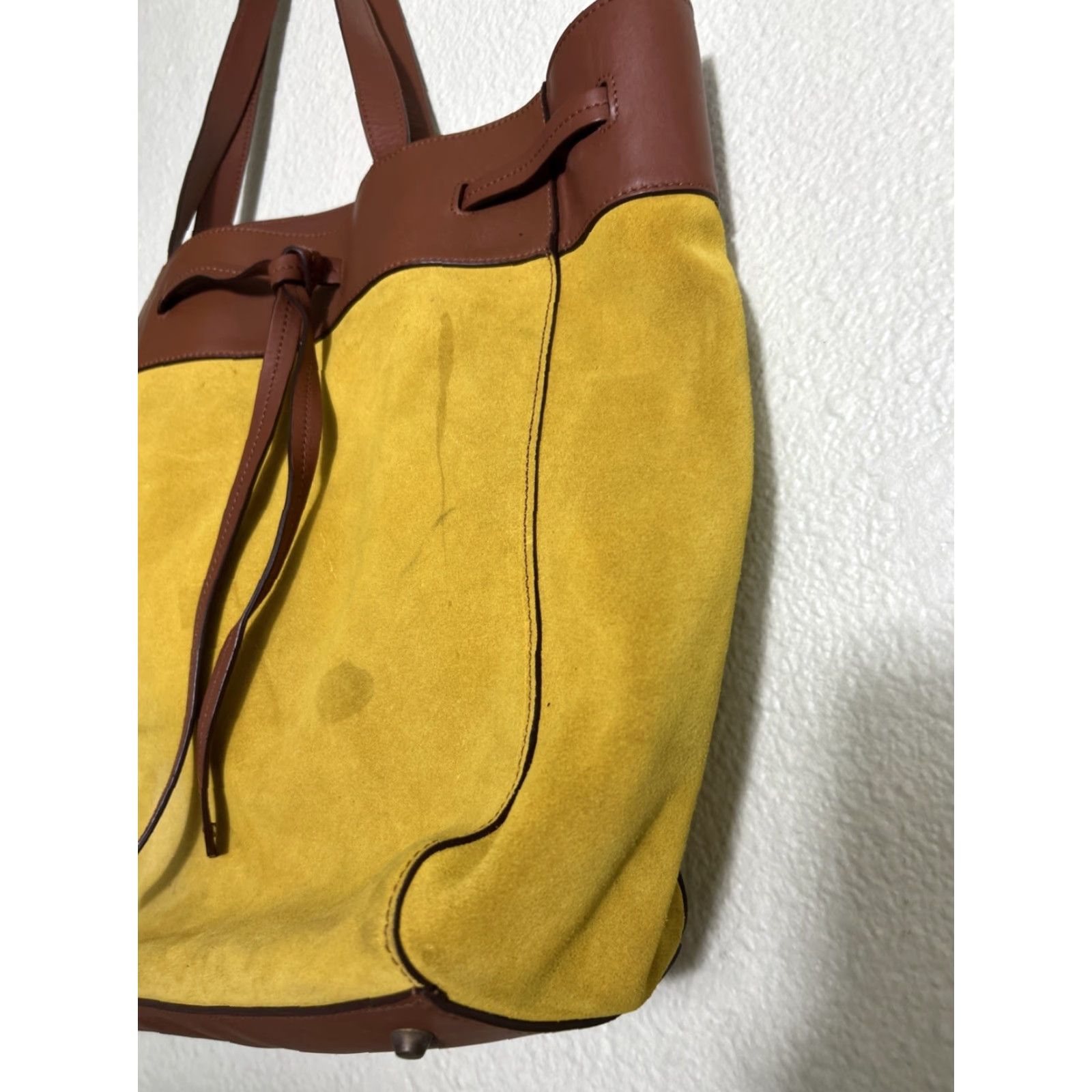 Gerard Darel Gérard Darel Large Brown Leather Tote Bag Yellow Suede 13.5x13x4 Stains Women Tote Size ONE SIZE - 6 Thumbnail