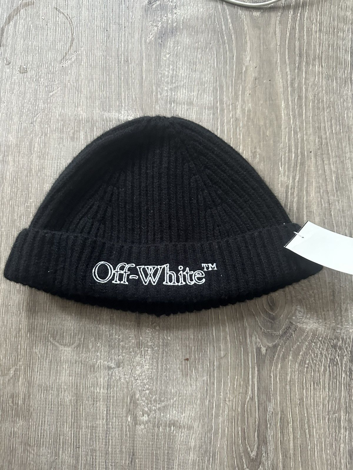 Off-White Off White Black Beanie Cashmere Wool Spellout Size ONE SIZE - 1 Thumbnail