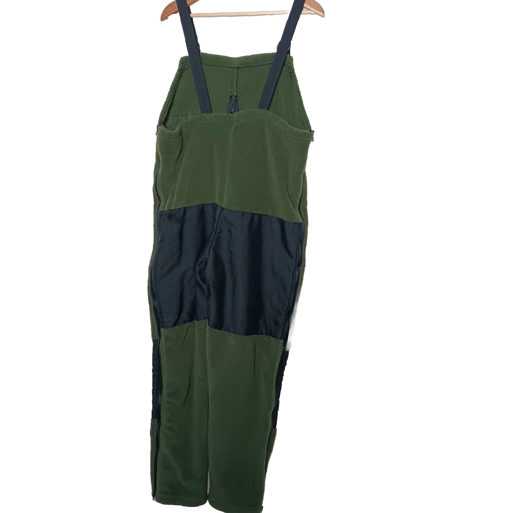 Vintage Adventure Tech Inc Bib Overalls Men L Green Fleece Knit Knee/Rear Reinforced Adjustable Straps Zip Side Zippers Snow Pants 29" Inseam Winter Outdoors Size US 33 - 2 Thumbnail