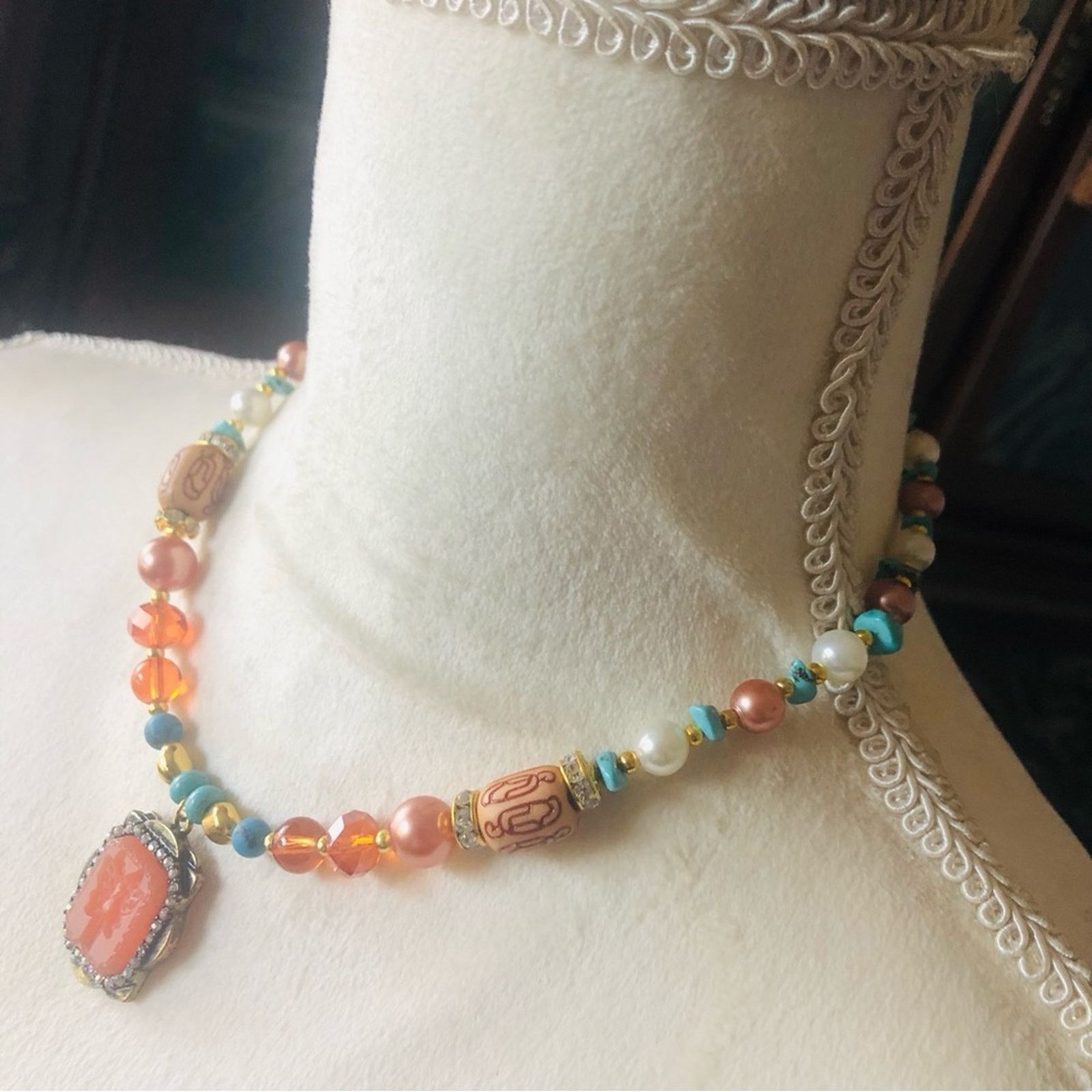 Handmade Handcrafted repurpose carved carnelian cameo necklace Size ONE SIZE - 3 Thumbnail