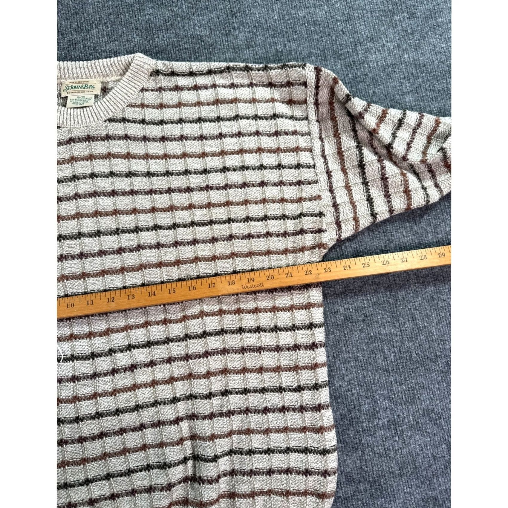 Vintage VINTAGE St. John's Bay Sweater Mens XL Tan Brown Striped Textured Knit Crewneck Size US XL / EU 56 / 4 - 7 Thumbnail
