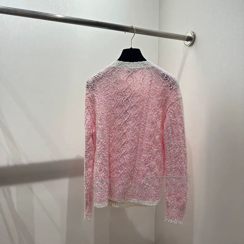 Chanel Chanel 24P pink and white diamond check knitted long sleev Size XXS / US 00 / IT 34 - 2 Thumbnail