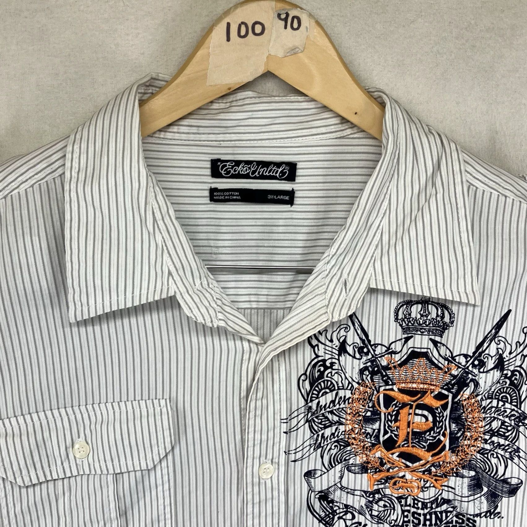 Ecko Unltd. VINTAGE Ecko Unltd Button Up Shirt Men’s 3XL Striped Short Sleeve Embroidered Logo Cotton Gray Casual Streetwear 90s Hip Hop Mens Size US XXL / EU 58 / 5 - 6 Thumbnail