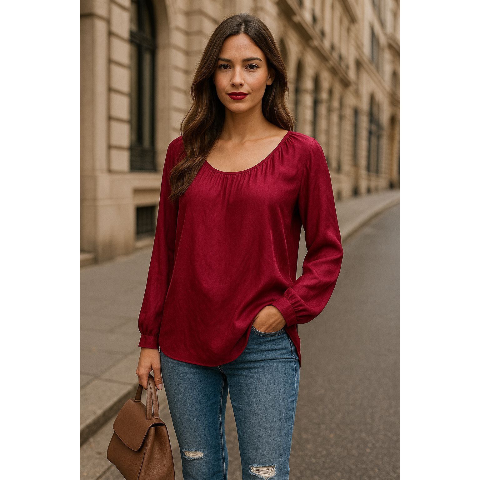 Joie Joie Red Avanti Blouse 100 Percent Silk Long Sleeve Scoop Ne Size M / US 6-8 / IT 42-44 - 7 Thumbnail