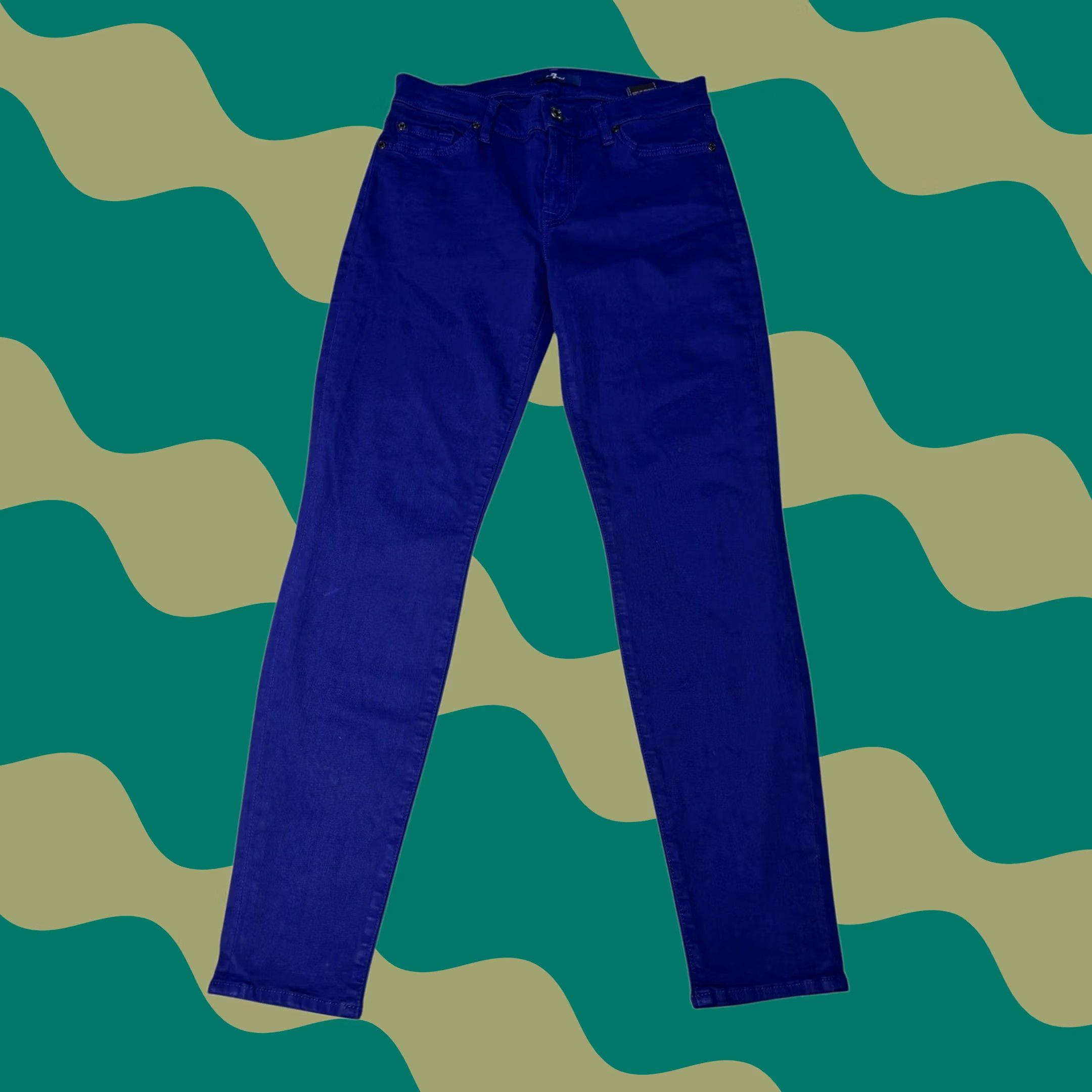 7 For All Mankind 7 For All Mankind Royal Blue Skinny Jeans Women's 28x28 Denim Zipper Button Stretch Pockets Slim Rise Mid 8.5-10.5 Solid 5-Pocket Paxtyn Jeans Womens Size 28" / US 6 / IT 42 - 1 Thumbnail
