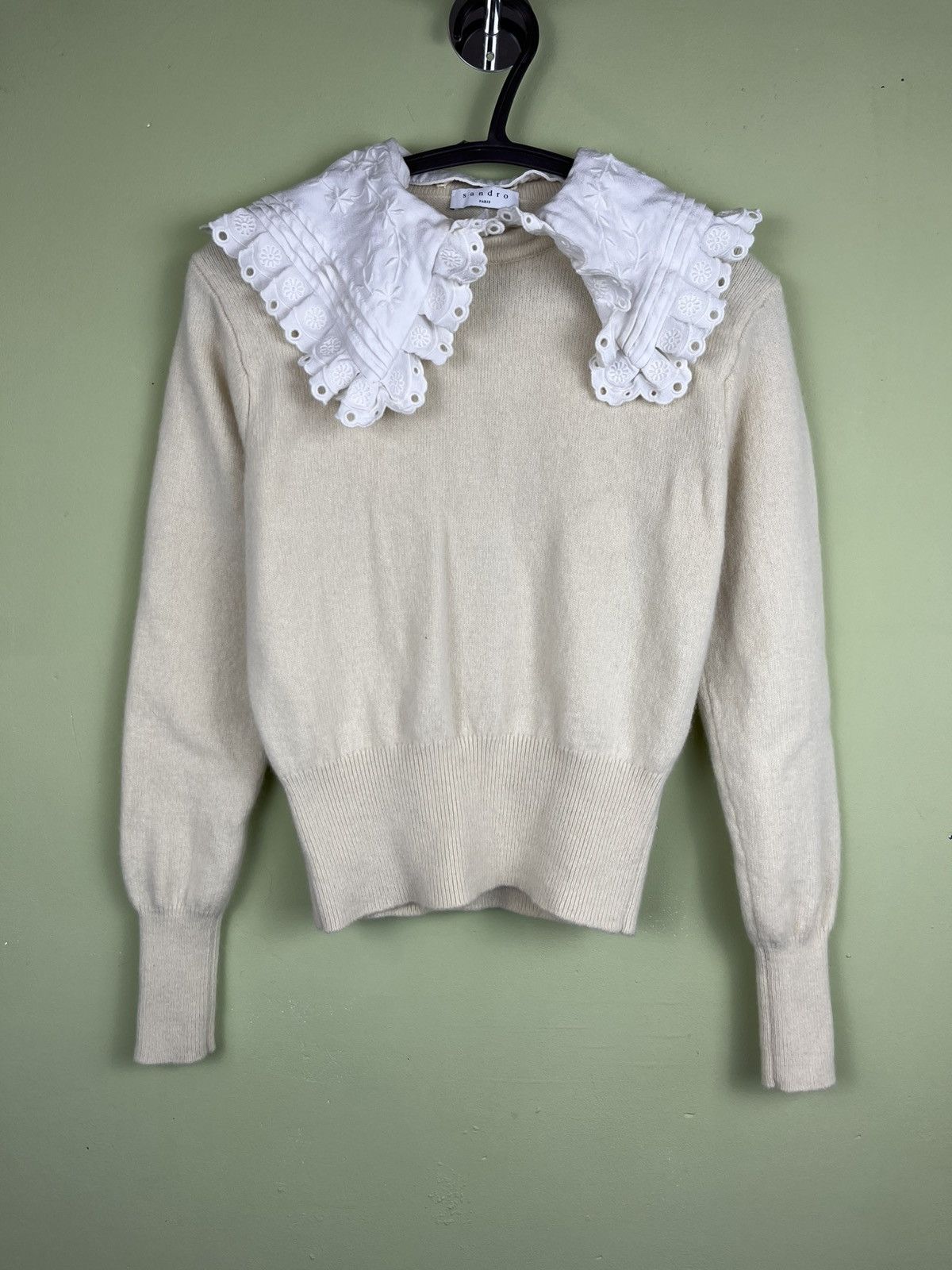 Sandro Sandro Vanilla Cropped sweater with embroidered collar Size S / US 4 / IT 40 - 2 Thumbnail