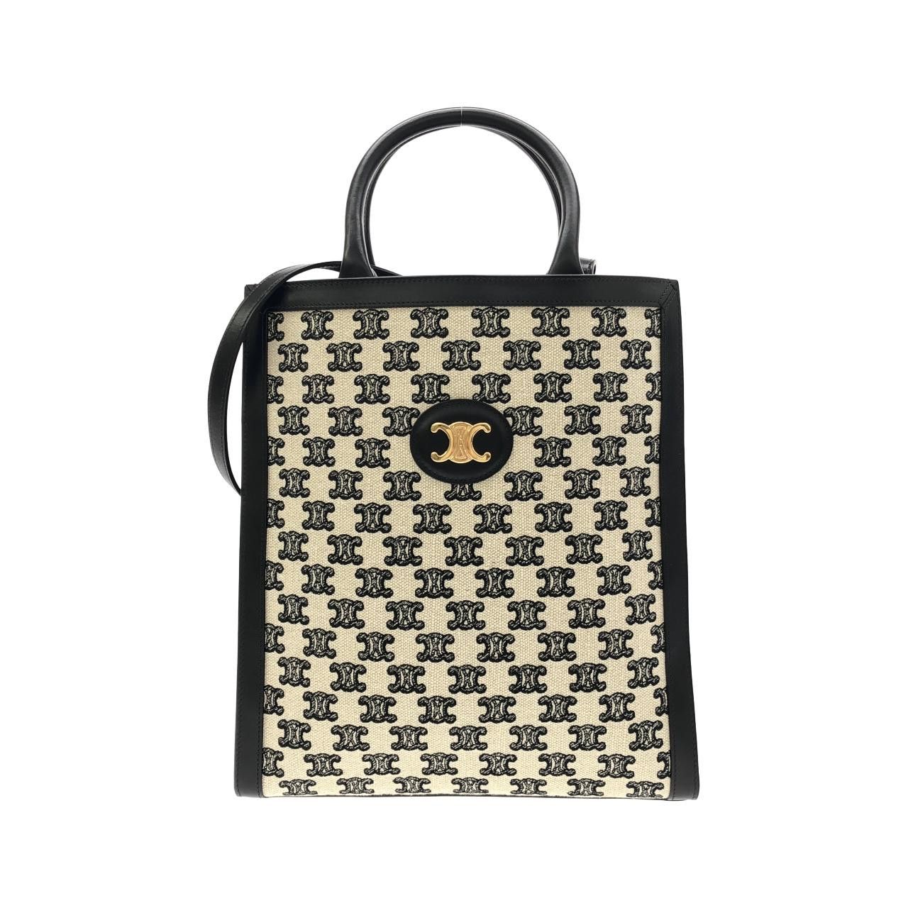 Celine Celine Celine Small Vertical Cabas Canvas Calfskin Bag Textile Tote Bag 194352CS8 DUTY FREE for USA Size ONE SIZE - 1 Thumbnail