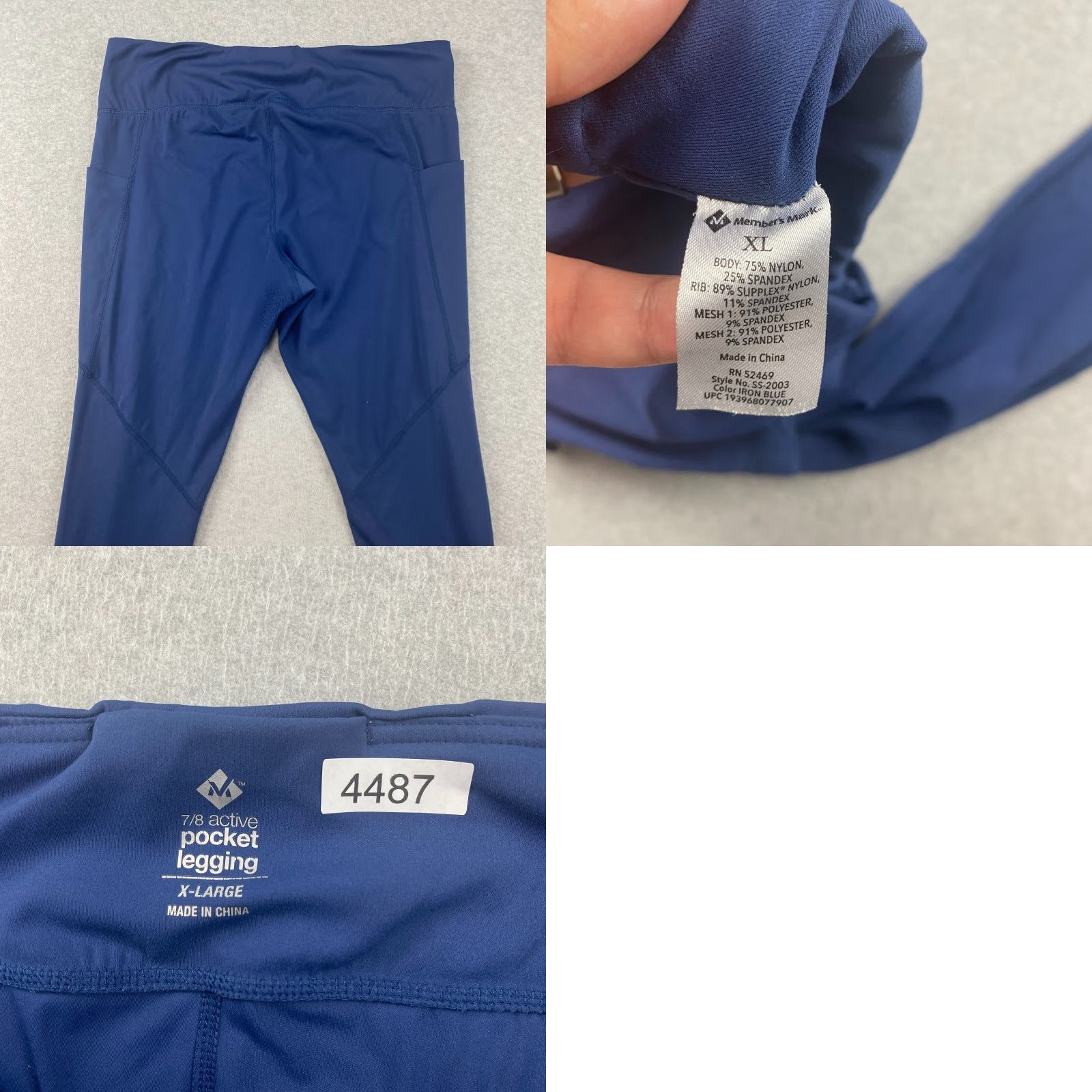 Vintage Members Mark Leggings Womens XL Blue 7/8 Pull On Stretch Nylon Active Pockets Size 40" / US 18 - 9 Thumbnail