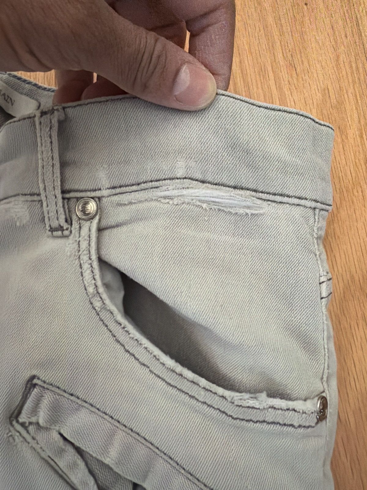 Pierre Balmain Pierre Balmain Light Grey Thrashed Biker Moto Skinny Denim. Size US 33 - 4 Thumbnail