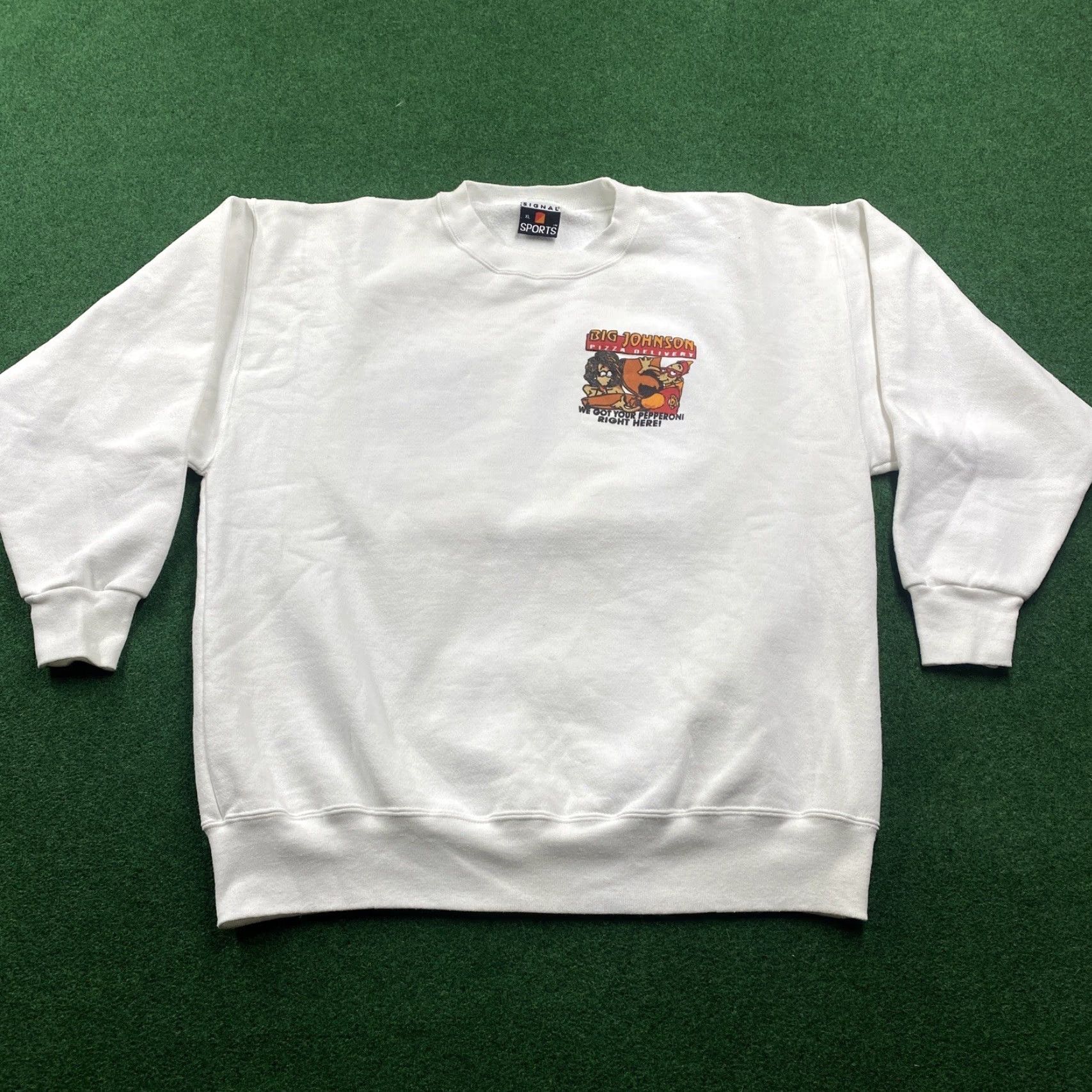 Vintage VINTAGE Unbranded Sweatshirt Mens XL White 90S USA MADE 1993 Big Johnson Logo Graphic Print Pullover Crew Neck Long Sleeve Cotton Microfiber Size US XL / EU 56 / 4 - 3 Thumbnail
