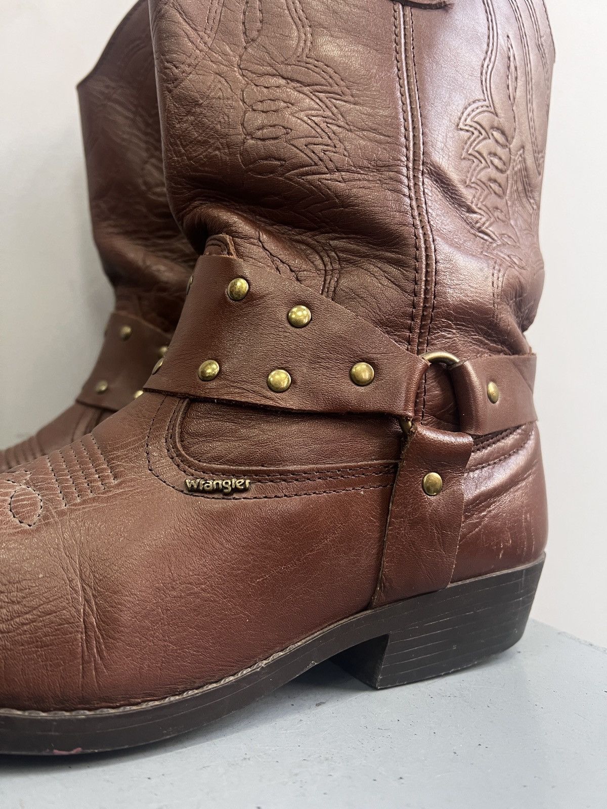 Guidi Western brown leather cowboy boots studded harness vintage Size US 8 / EU 41 - 6 Thumbnail