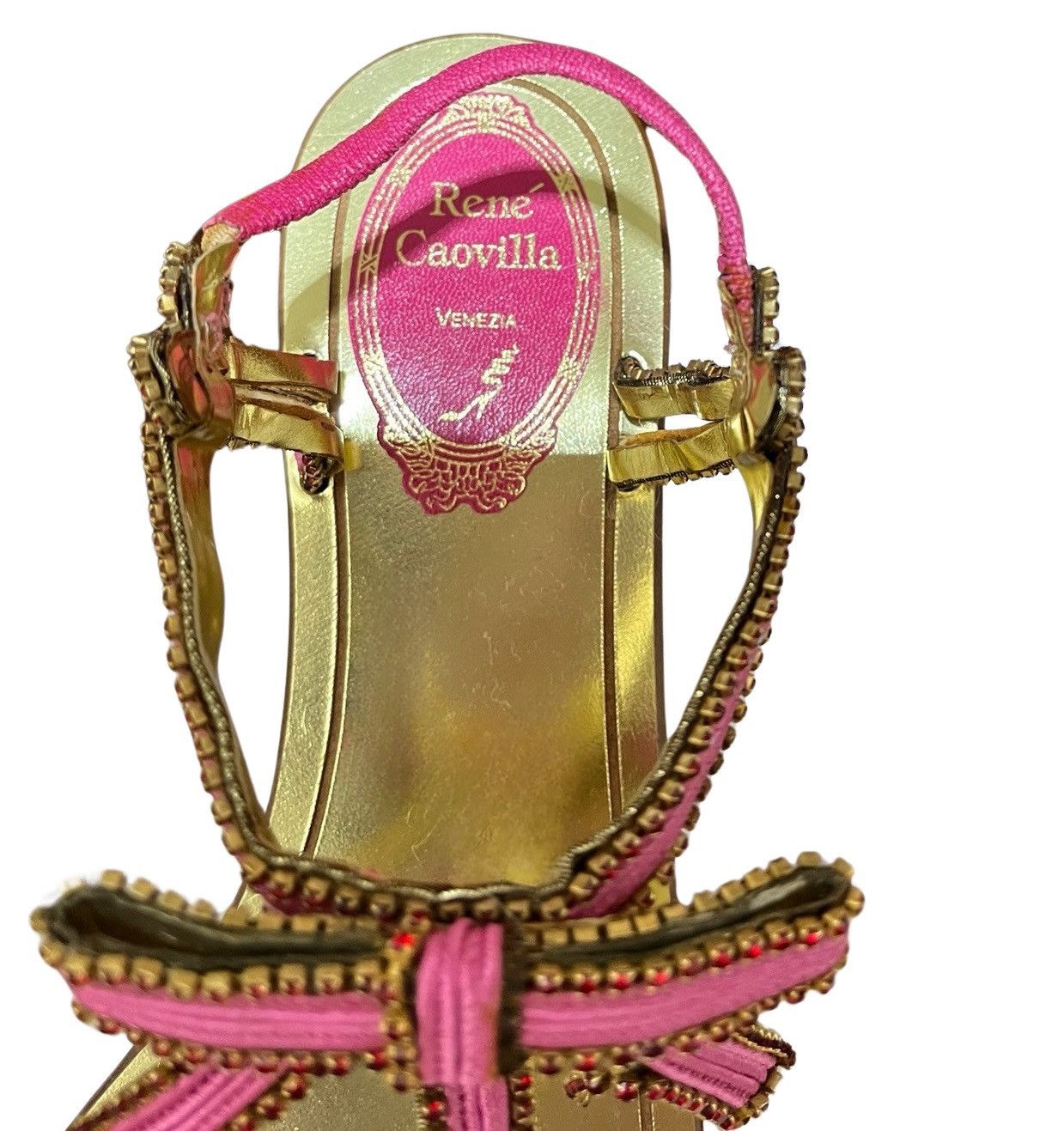 Rene Caovilla Rene Caovilla Gold & Pink Bow-Embellished Sandals Size US 7.5 / IT 37.5 - 2 Thumbnail