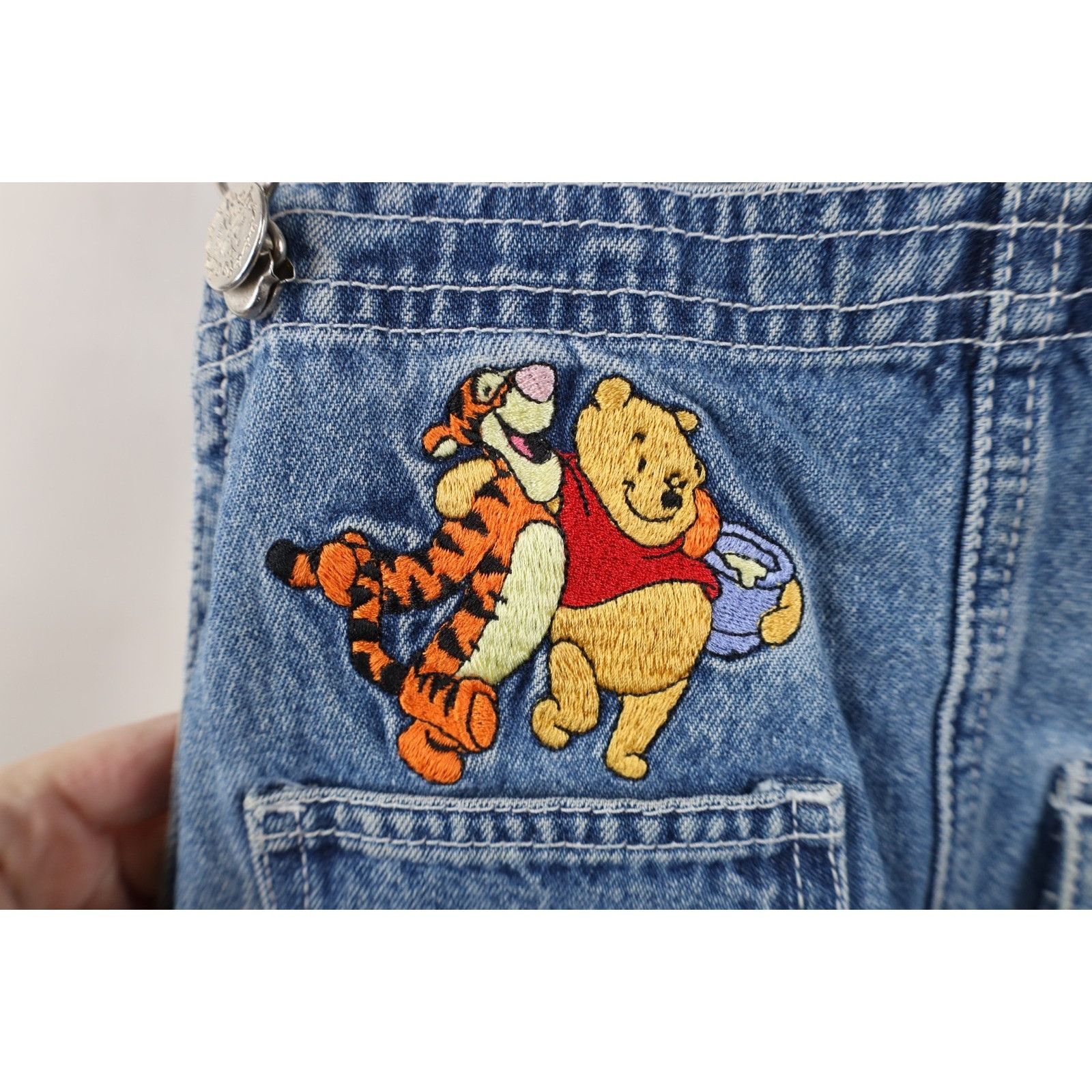 Disney Vintage 90s Disney Winnie the Pooh Denim Jean Shortalls Size 34" / US 12 / IT 48 - 5 Thumbnail