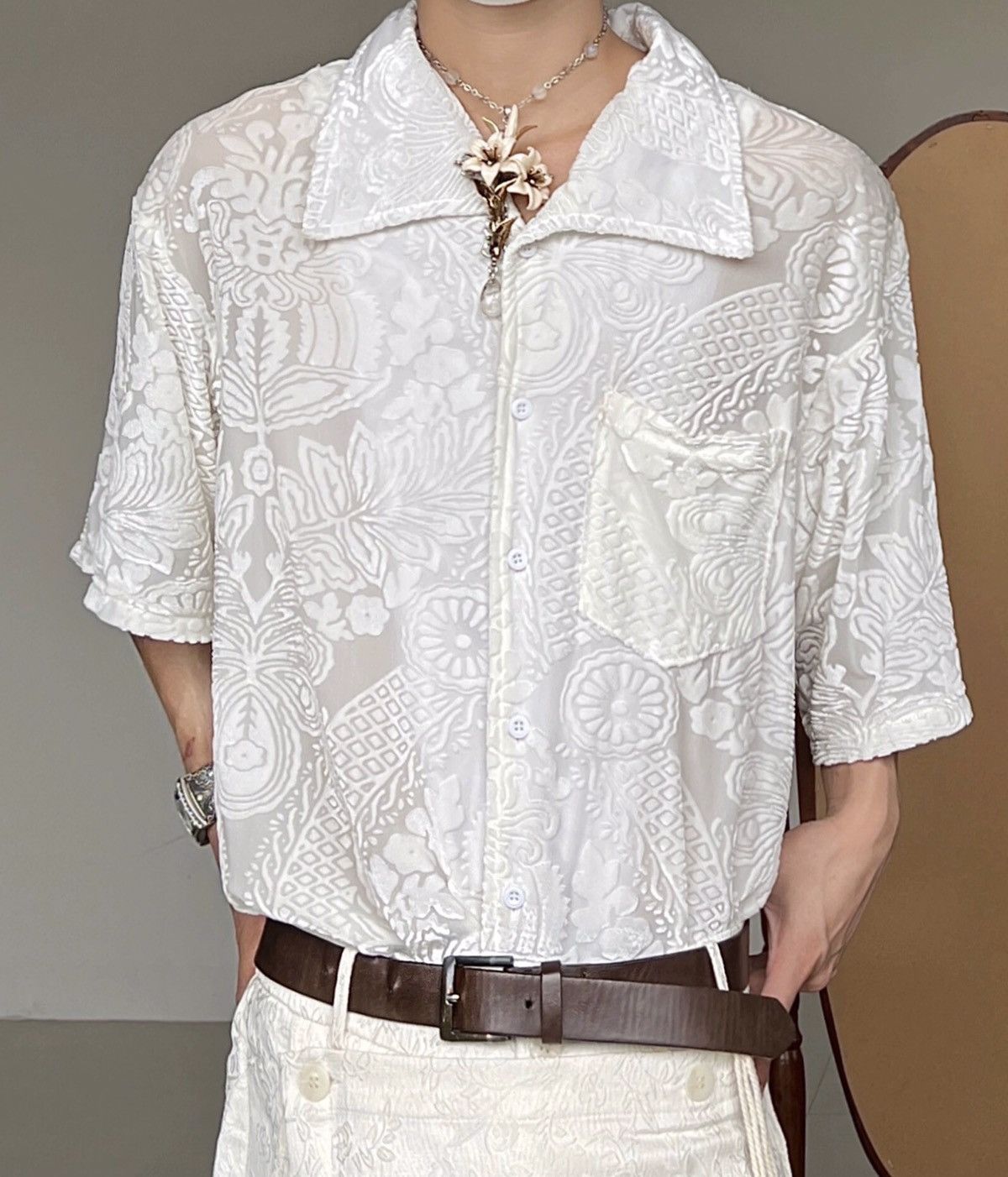 Japanese Brand × Vintage Retro floral lace cuban collar button up shirt Size US L / EU 52-54 / 3 - 1 Thumbnail