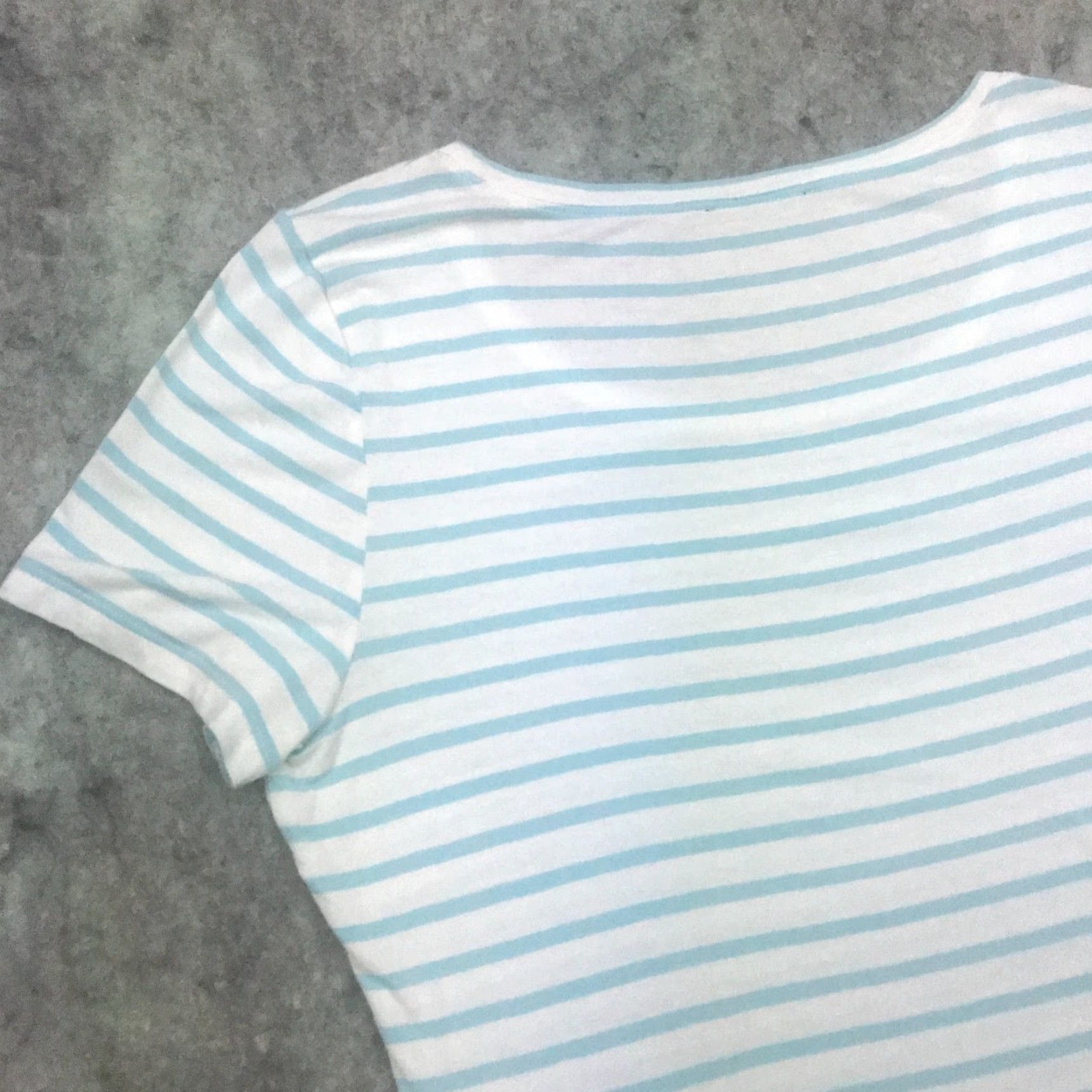 Vintage Tahari Womens Shirt Blouse Striped White Blue Short Sleeve Round Neck Stretch Knit Modal Spandex Basic Casual Travel Size L Womens Size L / US 10 / IT 46 - 7 Thumbnail
