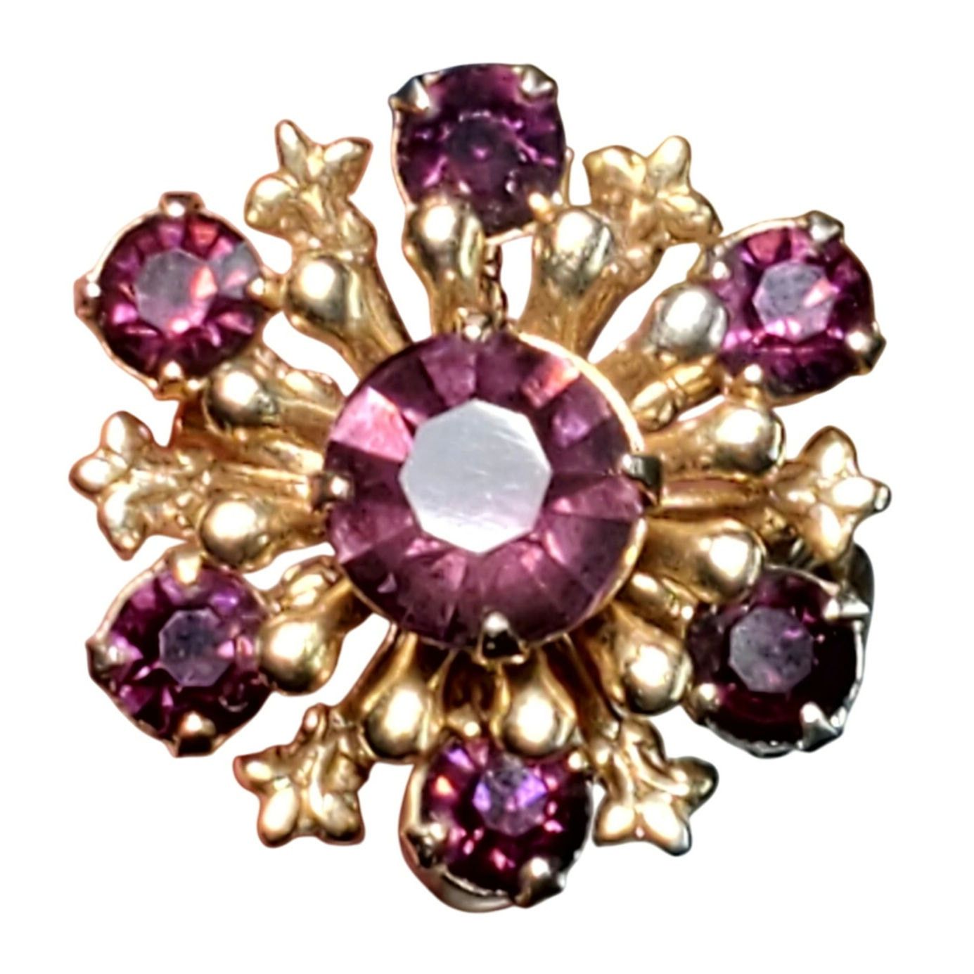 Other Starburst Brooch Purple Rhinestones Riveted Back 1/2" Vtg Size ONE SIZE - 1 Thumbnail