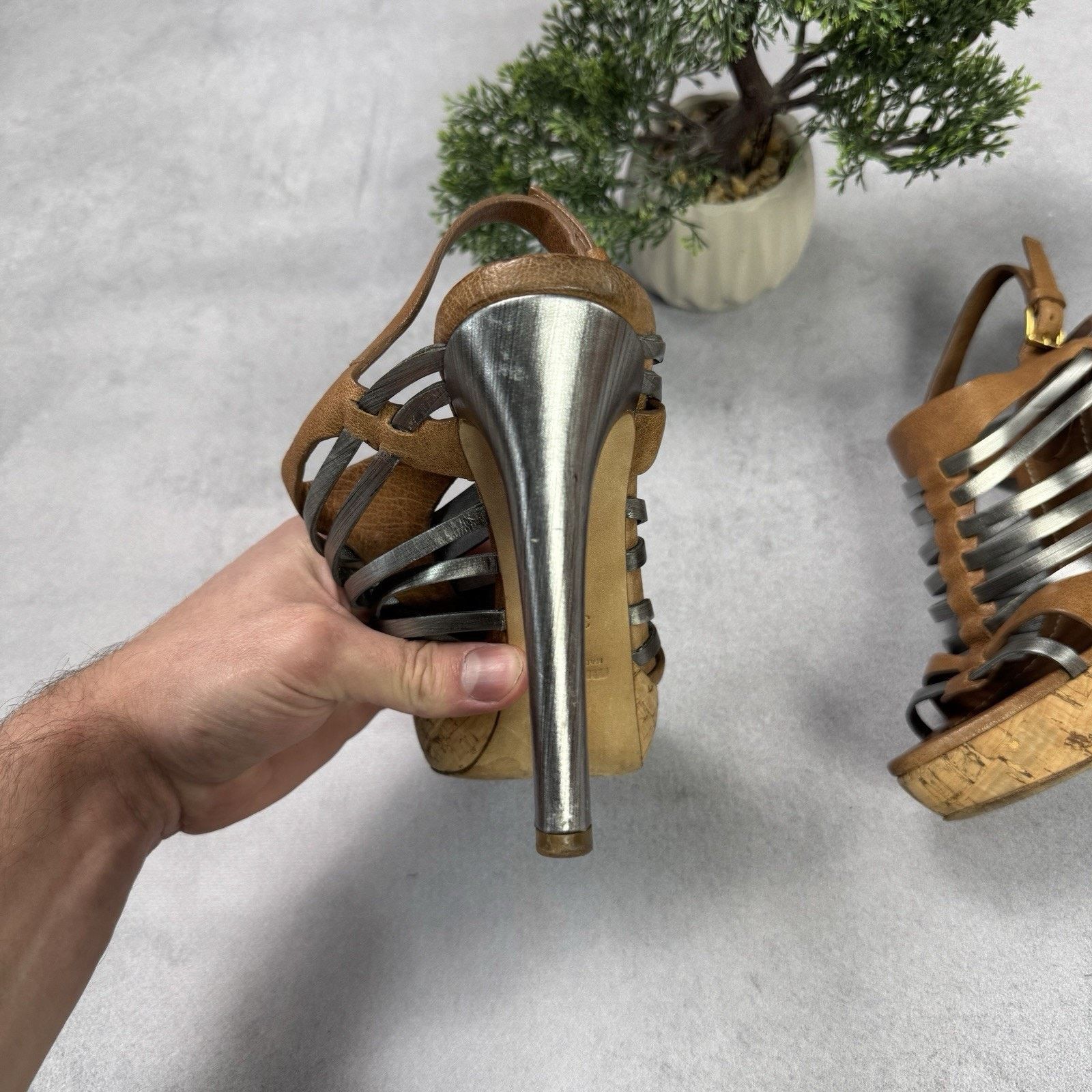 Miu Miu Miu Miu Platform Strappy Brown/ Silver Heels Sandals Size US 8.5 / IT 38.5 - 13 Thumbnail