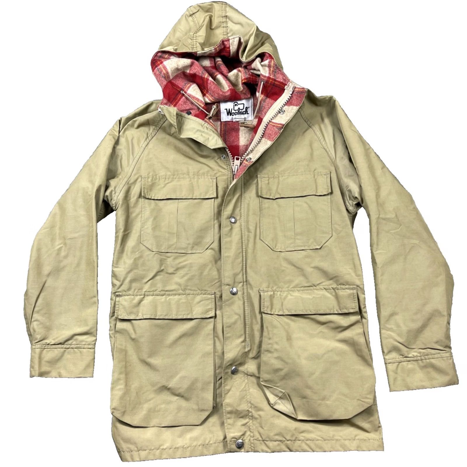 Vintage VINTAGE Woolrich Coat Jacket Rain Hooded Chore Nylon Cotton Wool Lined Beige Khaki Plaid 29 in. 40 in. S Mens Womens Boys Girls Size US S / EU 44-46 / 1 - 2 Thumbnail