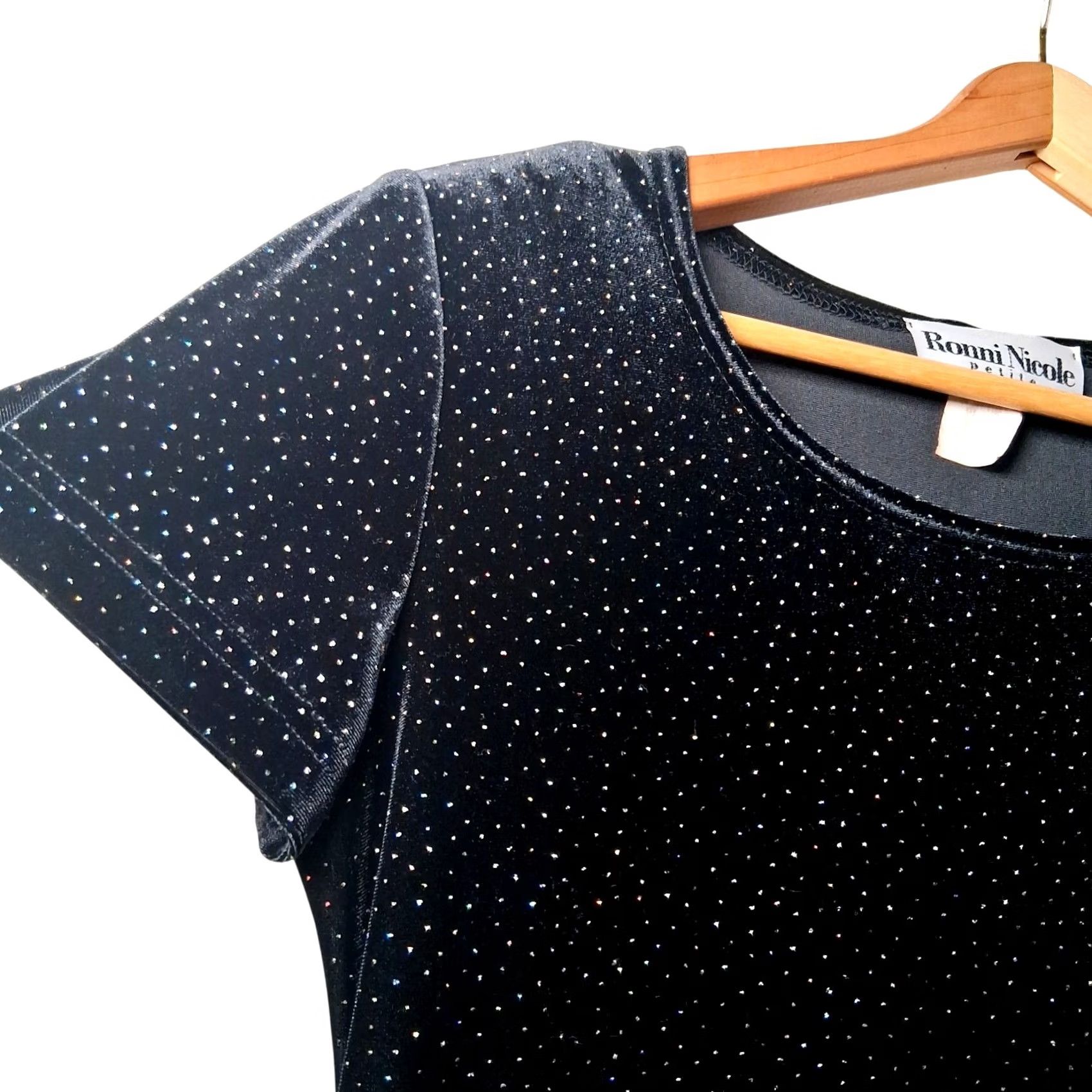Velour VINTAGE Ronni Nicole Maxi Dress 6P Black Velour Rainbow Glitter Whimsical 90s Party Cocktail Wedding Womens Girls Size M / US 6-8 / IT 42-44 - 5 Thumbnail