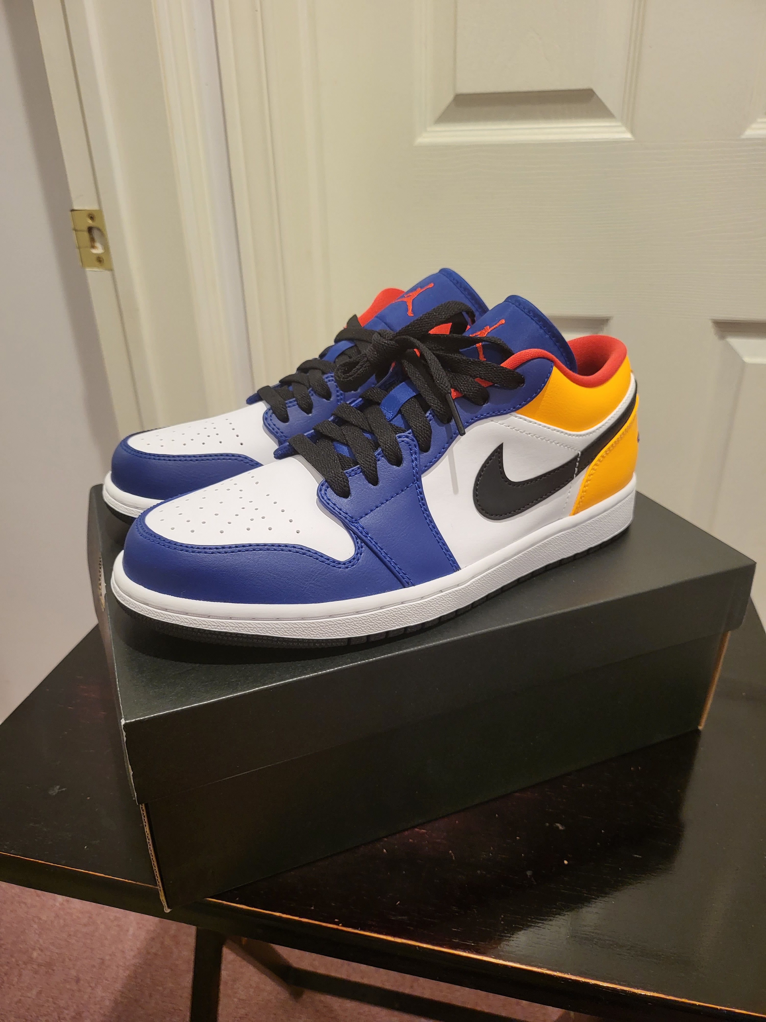 image of Air Jordan 1 Low Royal Yellow Shoes in Royal Blue/Yellow, Men's (Size 9)