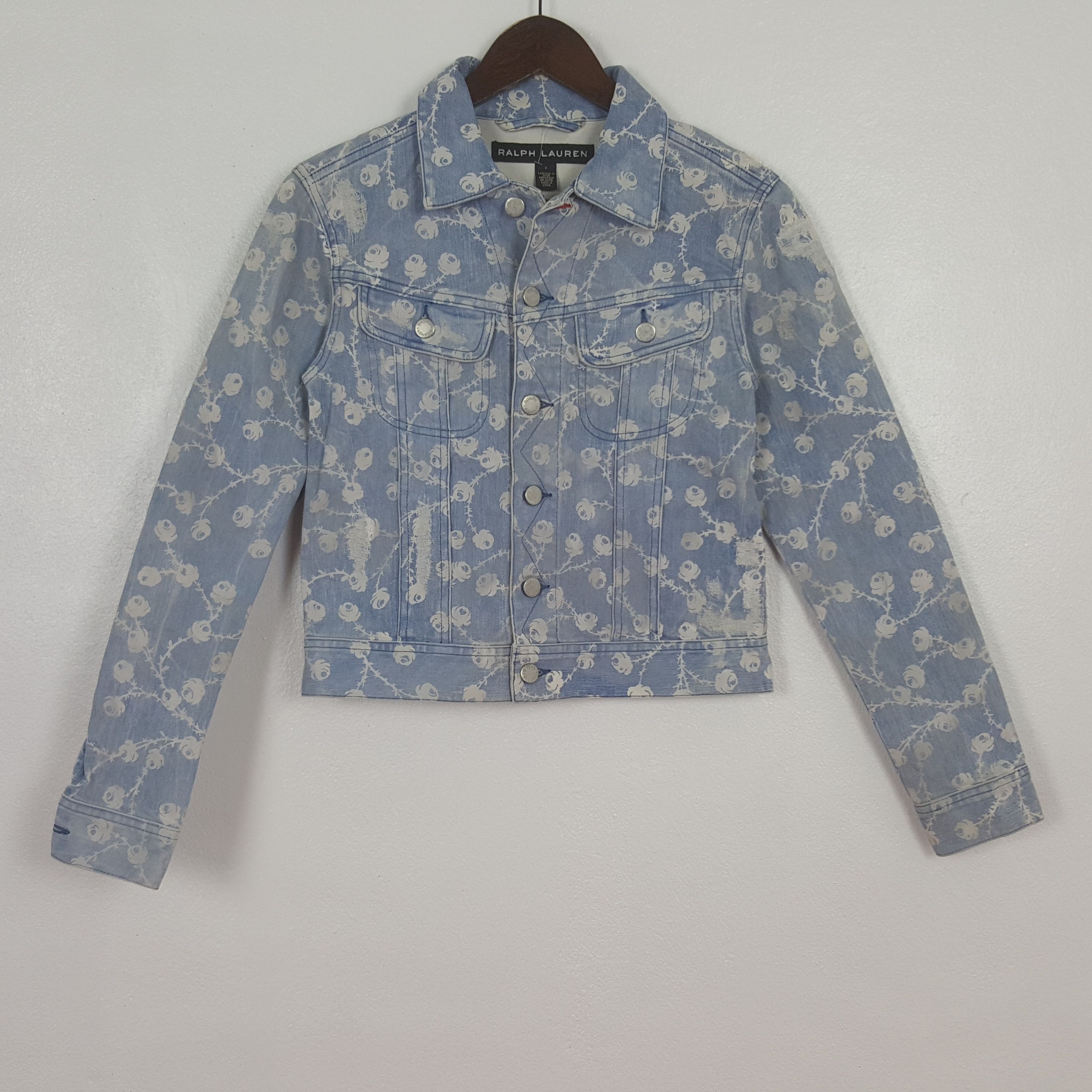 Ralph Lauren Vintage Ralph Lauren Flowers Denim Jacket Size XXS / US 00 / IT 34 - 1 Thumbnail