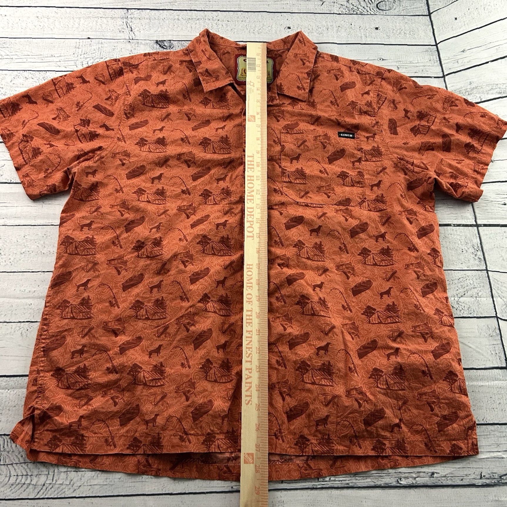 Gloverall CINCH Shirt Short Sleeve Western All Over Print Button Front Men's Large Orange Size US L / EU 52-54 / 3 - 4 Thumbnail