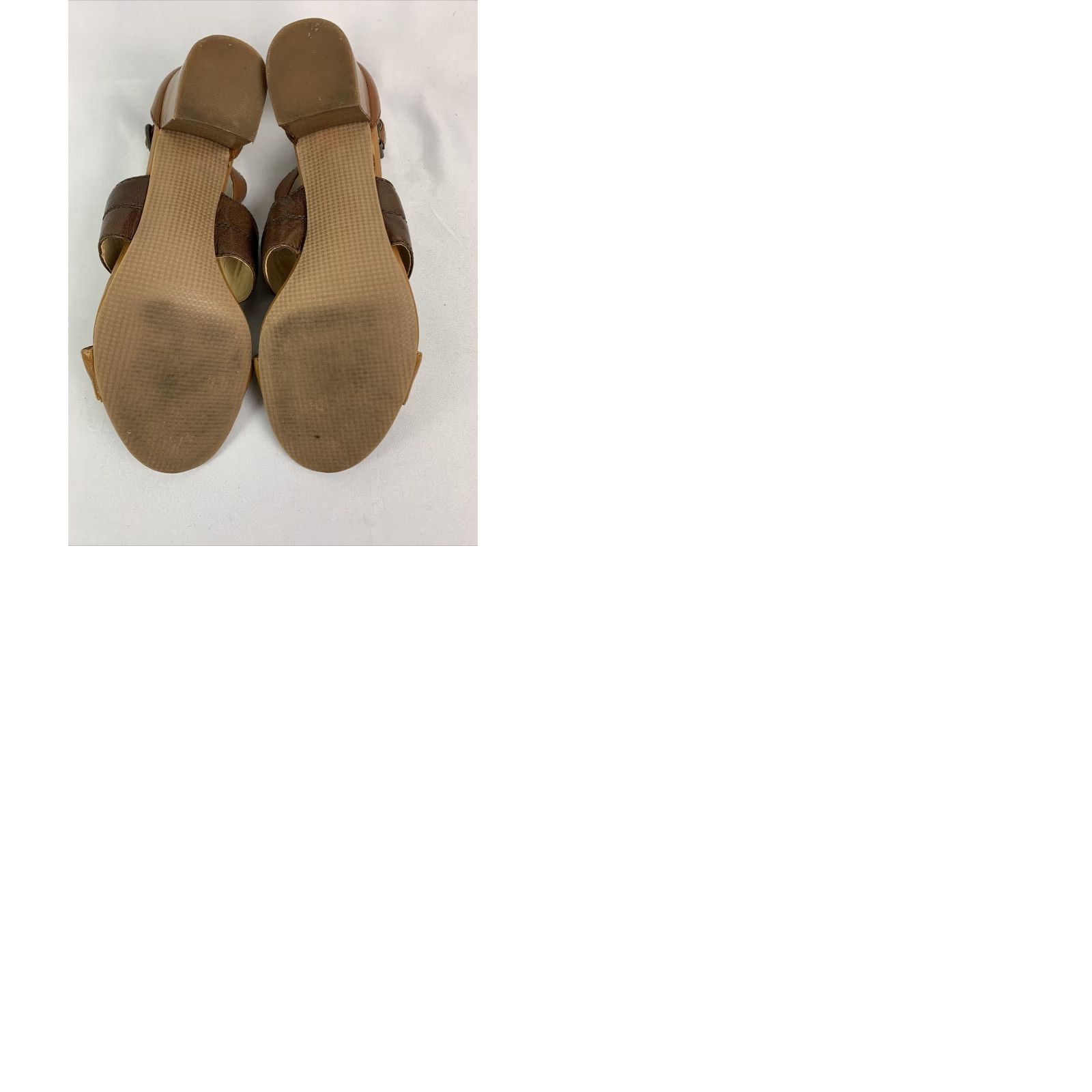 Nine West VINTAGE Nine West 9M 3" Chunk Heel Sandal Brown Two Tone Ankle Strap Women's 7LYNN - good condition, lightly worn Size US 9 / IT 39 - 9 Thumbnail