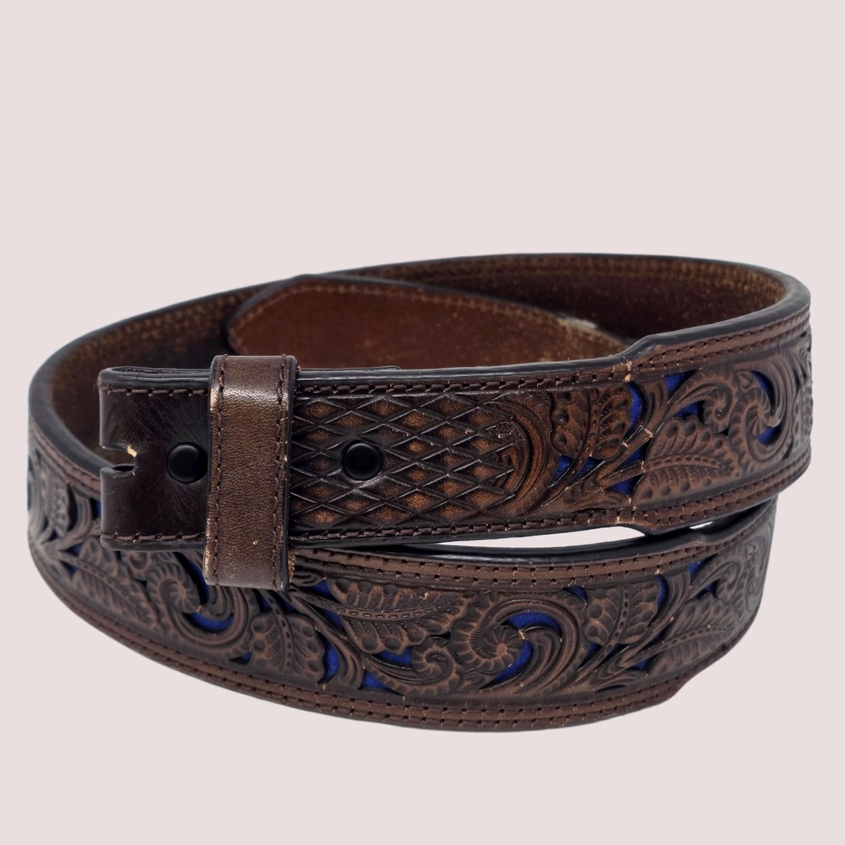 Vintage Brown Tooled Whipstitch Leather Belt Brown Vintage Feather Tooled Belt | Palomino Western main image 4