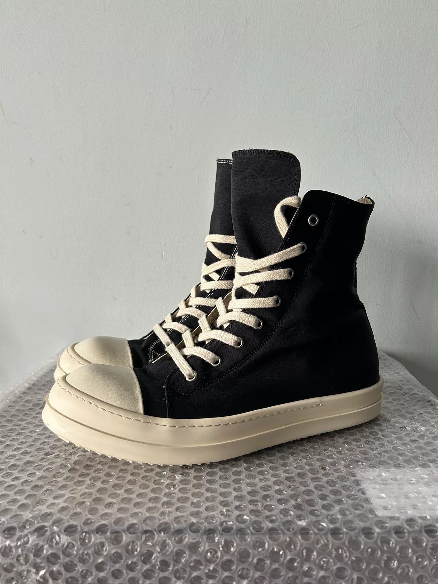 rick owens high-top canvas sneakers