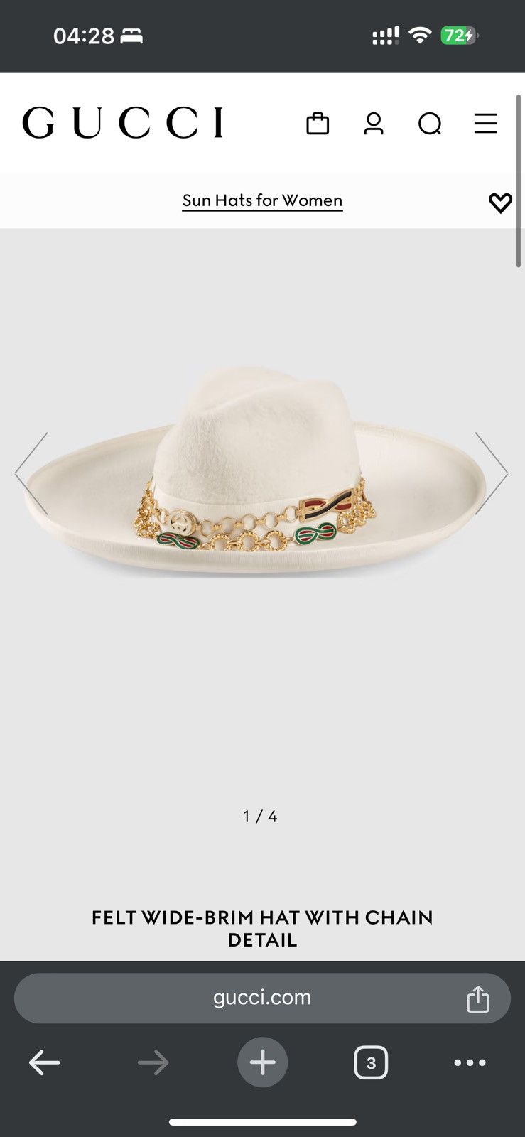 Gucci FELT WIDE-BRIM HAT WITH CHAIN DETAIL Size ONE SIZE - 8 Thumbnail