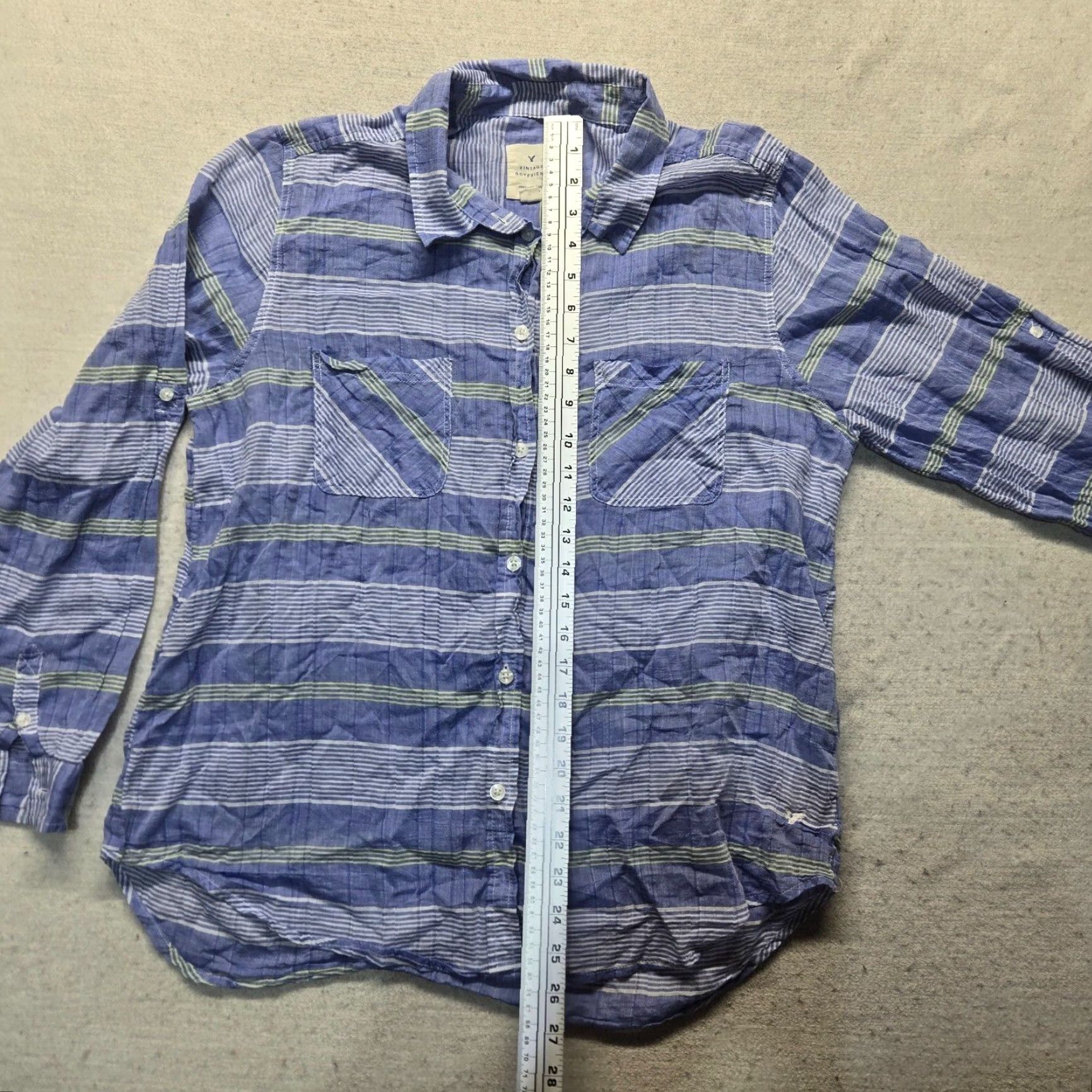 American Eagle Outfitters American Eagle Outfitters Blue Plaid Button-Up Shirt Women's XL Roll Tab Long Sleeve Size XL / US 12-14 / IT 48-50 - 7 Thumbnail