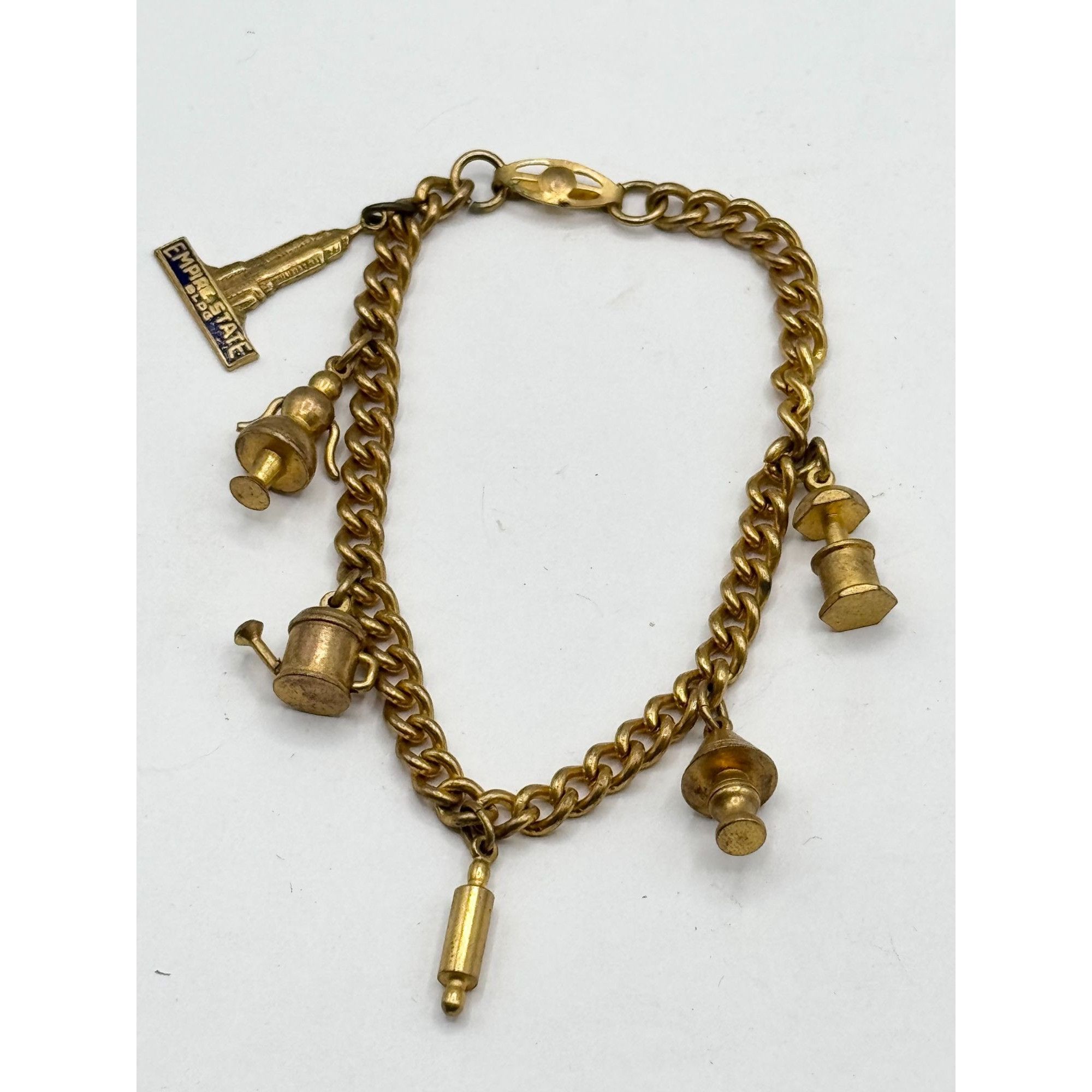 Vintage MCM estate brass charm bracelet Empire State, Wateri