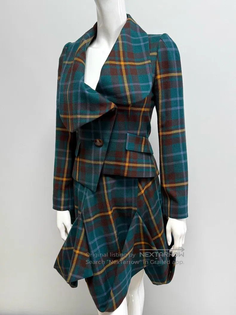 Vivienne Westwood Vivienne Westwood Blue-green checkered suit, heart-neck as Size L / US 10 / IT 46 - 2 Thumbnail