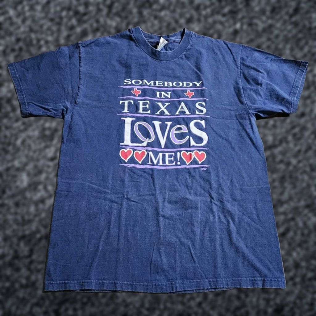 Hanes VINTAGE Hanes 90s Texas Travel Destination T-Shirt Mens L Blue Cotton Crew Neck Short Sleeve United States 1990s Loves Me Size US L / EU 52-54 / 3 - 1 Thumbnail