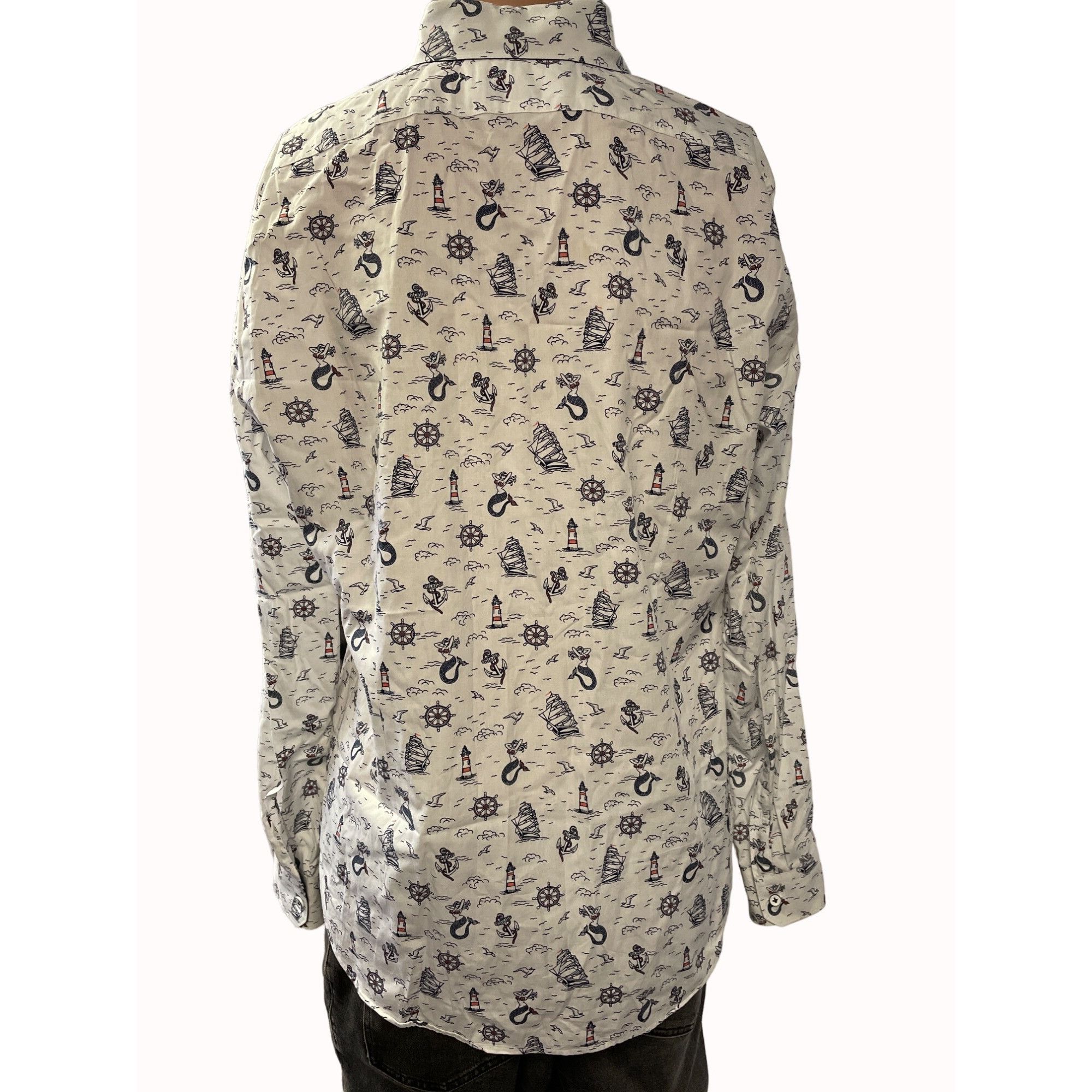 Express Express Men's White Nautical Button up Shirt Long Sleeves Si Size US M / EU 48-50 / 2 - 3 Thumbnail
