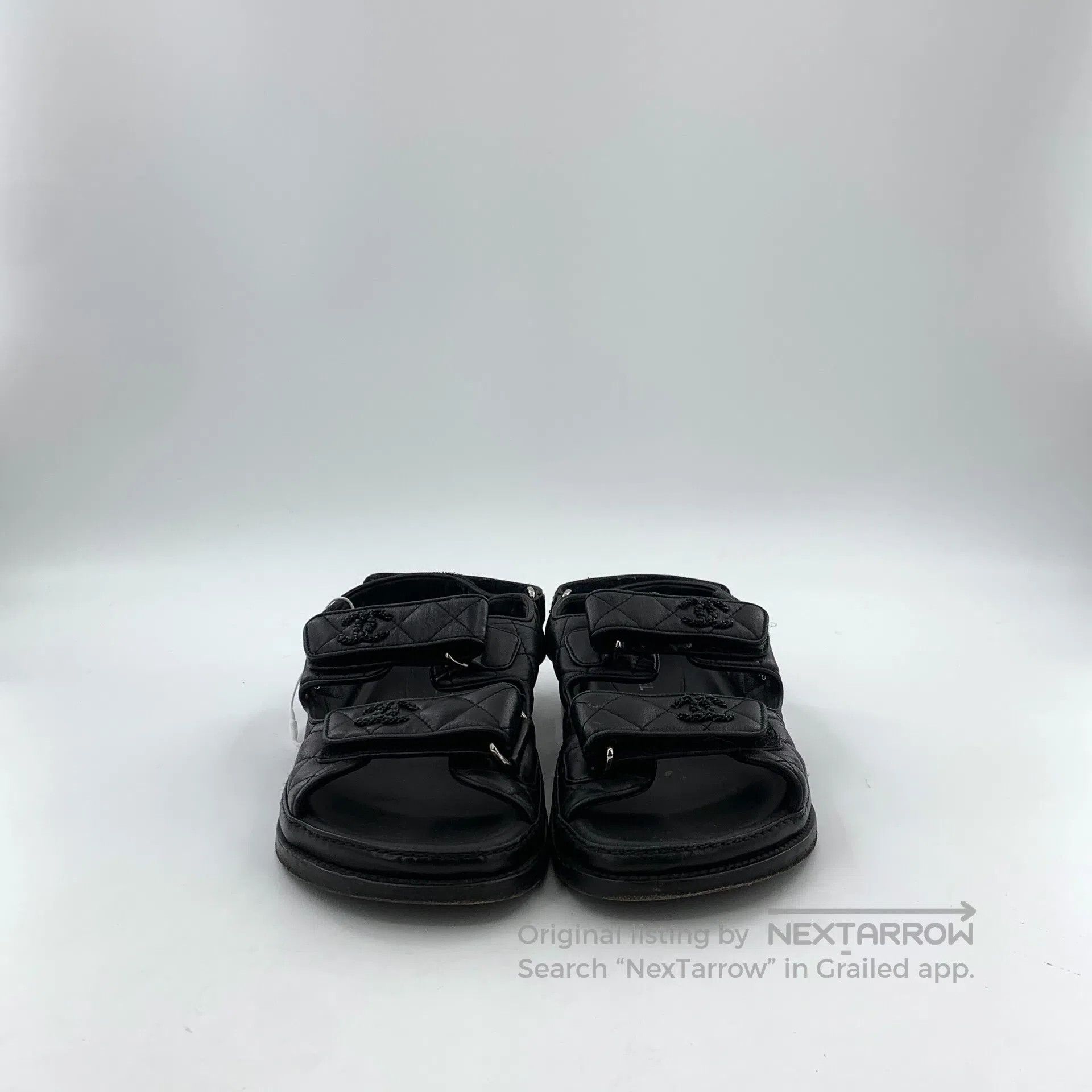 Chanel Chanel Black Logo Mark Magic Tape Casual Flat Sandals| Size US 7.5 / IT 37.5 - 3 Thumbnail