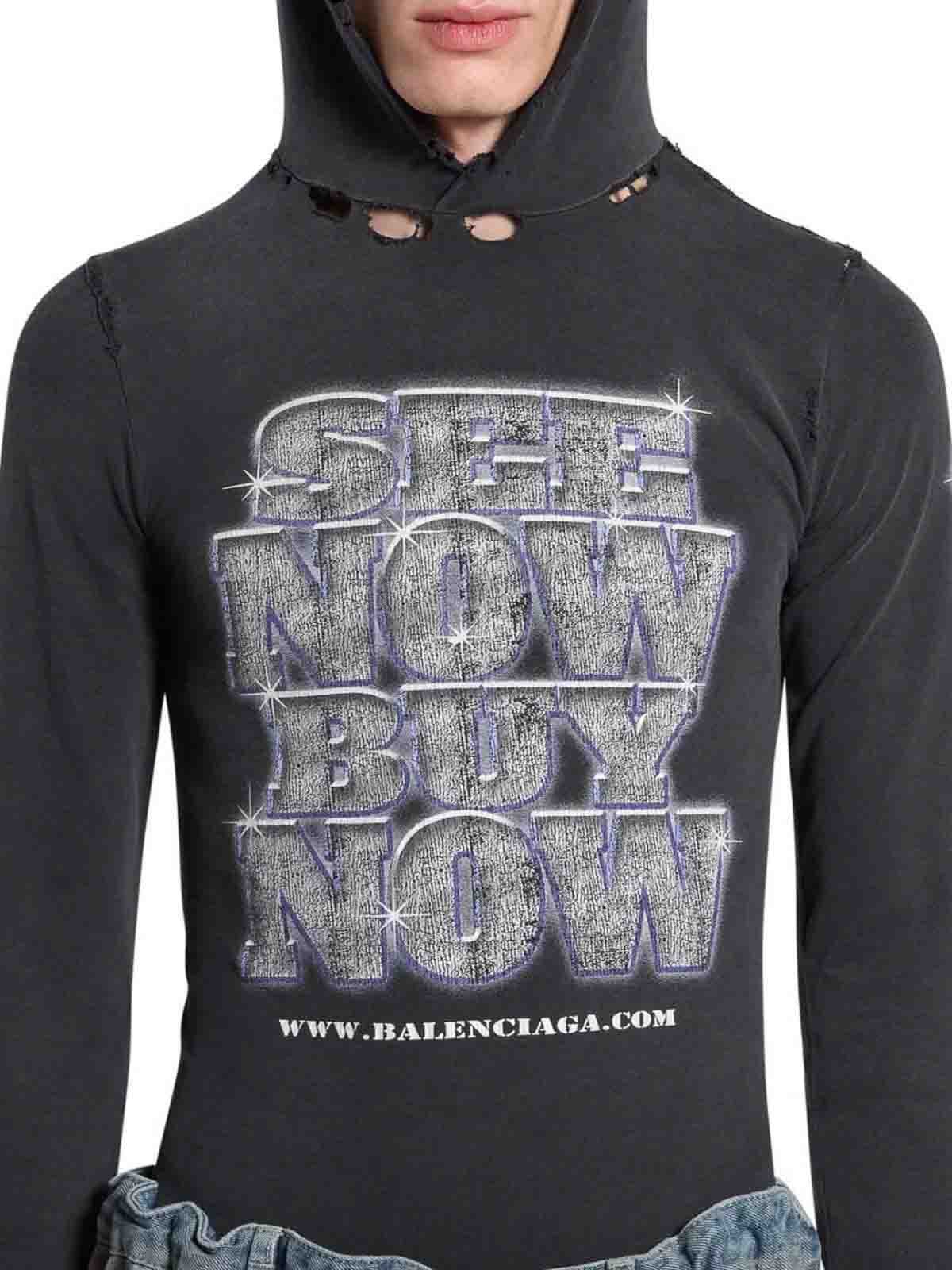 Balenciaga o1bcso1str1025 SNBN Long Sleeve Hooded T- Shirt Fitted Black Size US L / EU 52-54 / 3 - 5 Thumbnail