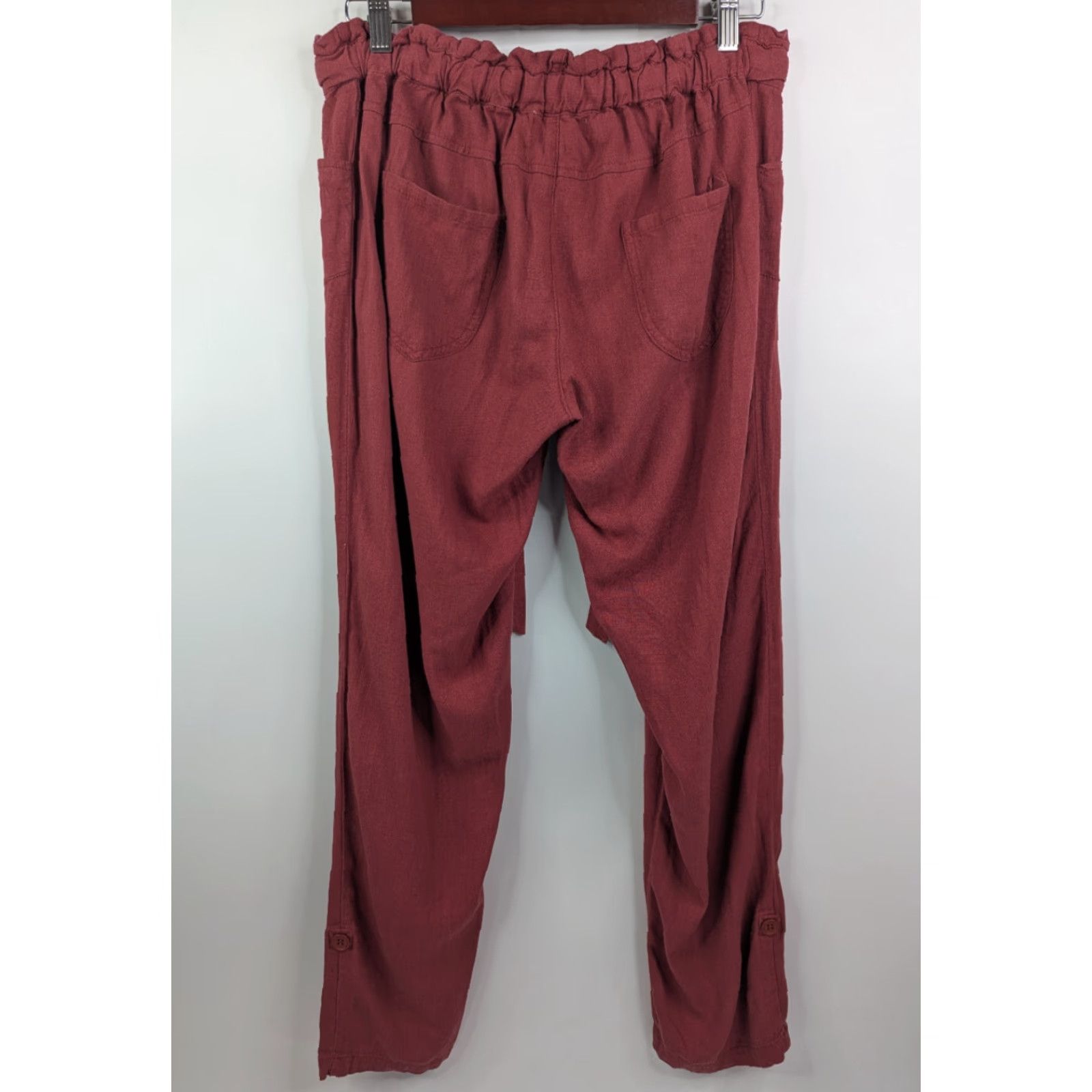 Vintage Cali 1850 Womens Medium Pants Red Linen Pull On Elastic Waist Tie Waist Summer Capri Pockets Crop Straight Size 32" / US 10 / IT 46 - 5 Thumbnail