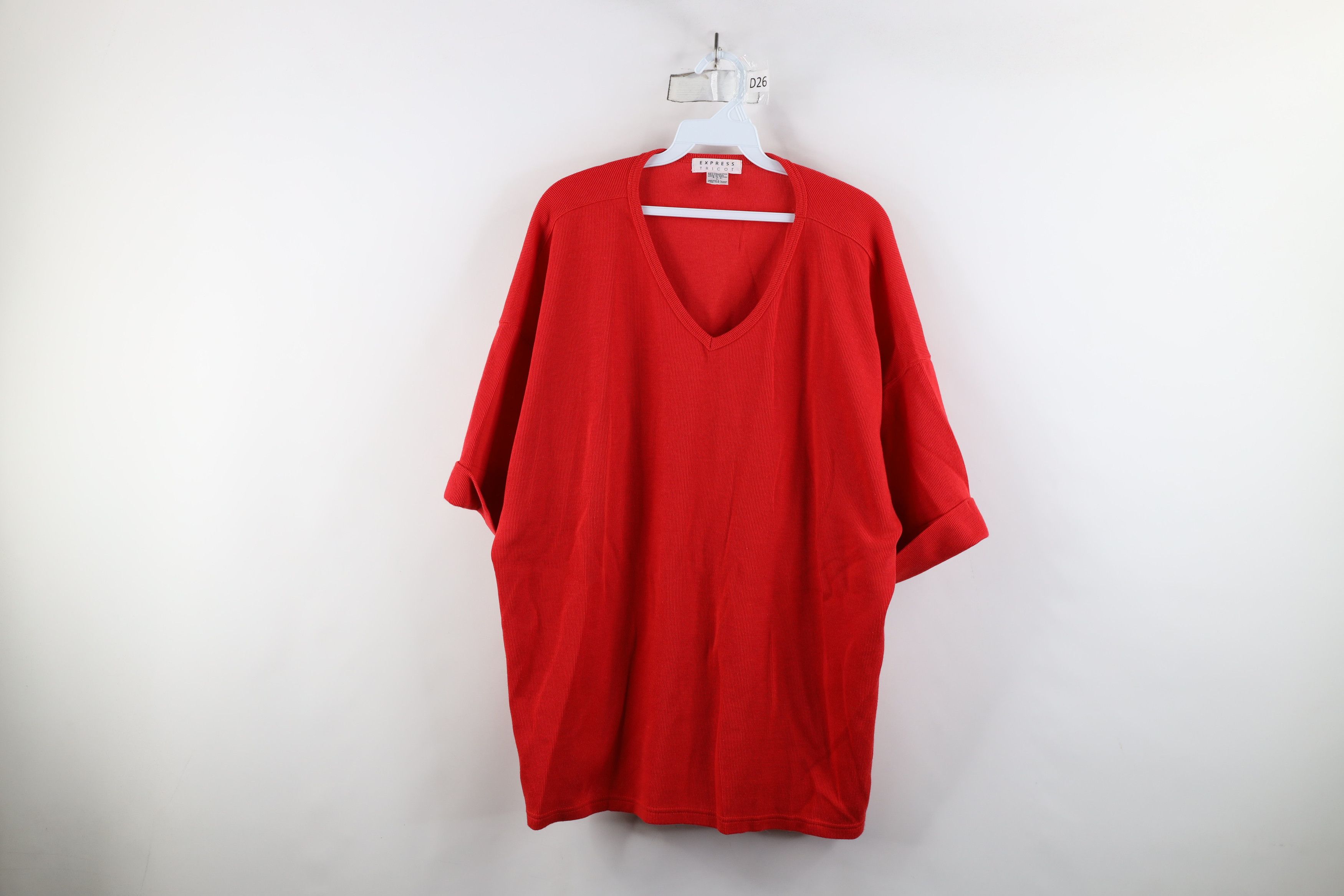 Vintage 90s Express Baggy Thermal Ribbed Knit T-Shirt Red
