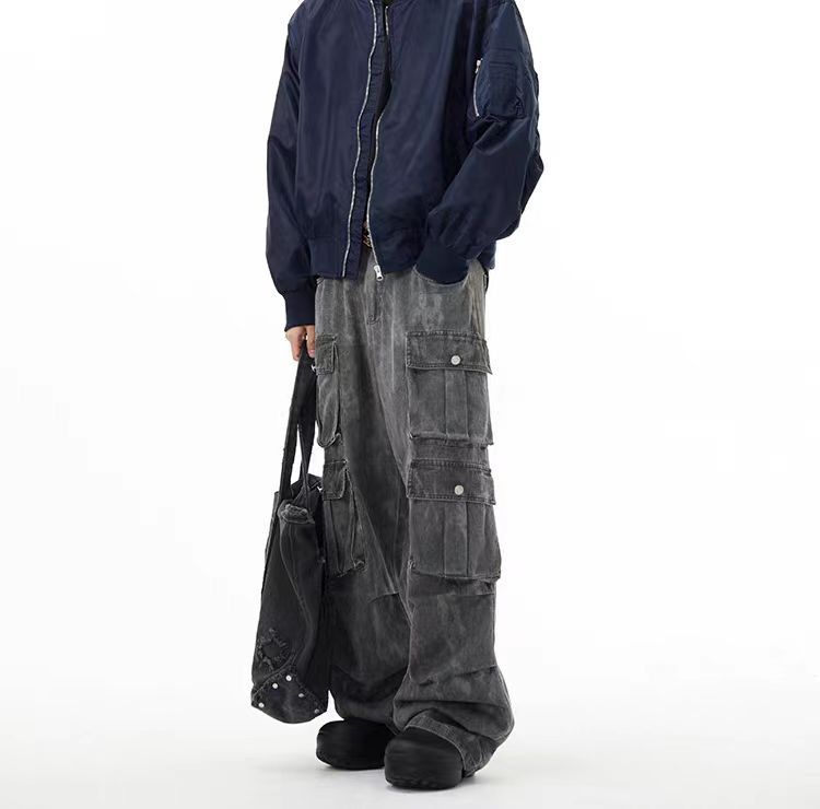 Japanese Brand Street Hip Hop Washed Vintage Multi-Pocket Jeans Size US 33 - 3 Thumbnail