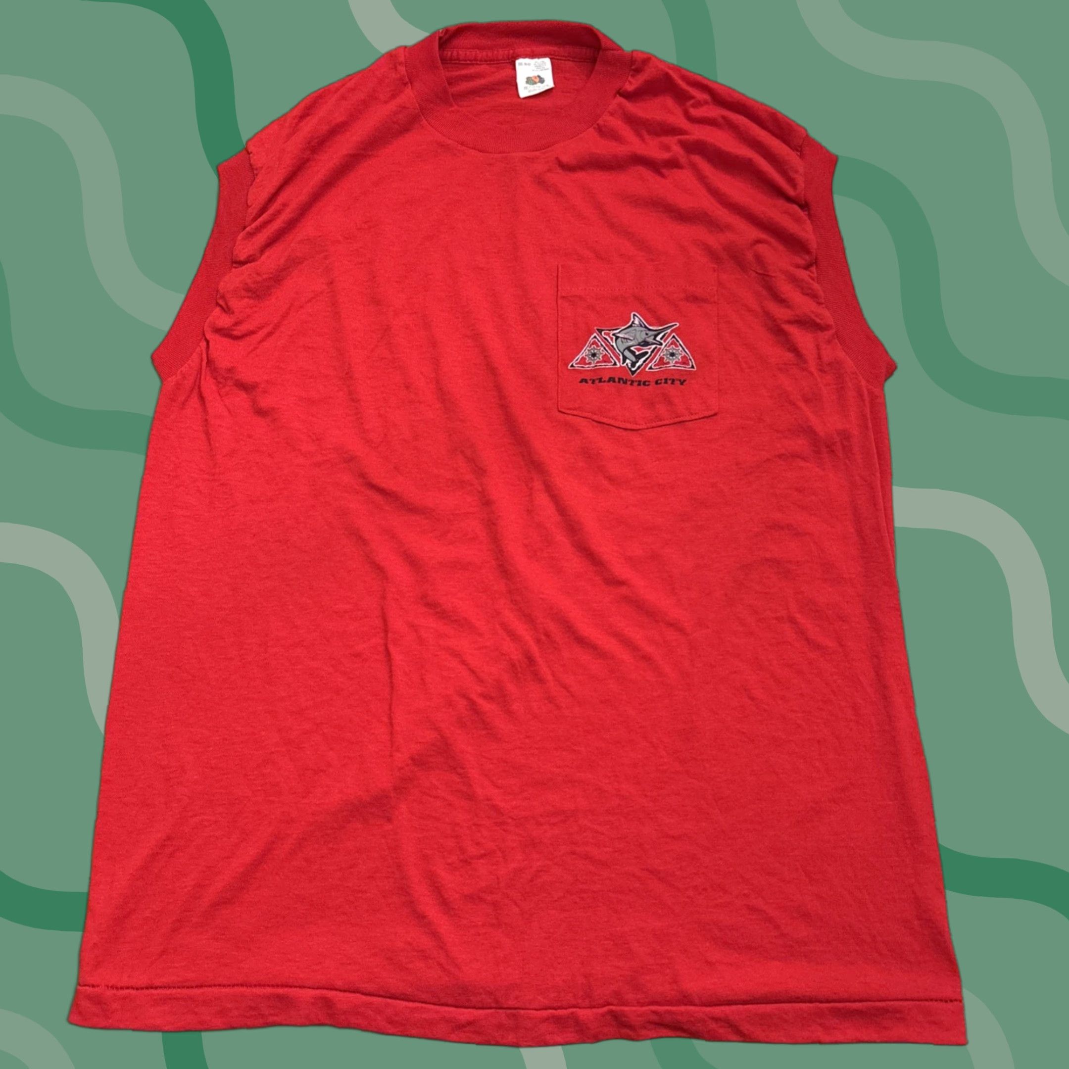 Fruit Of The Loom VINTAGE Fruit of the Loom Sleeveless T-Shirt 2XL Red Atlantic City 90s Mens Size US XXL / EU 58 / 5 - 1 Thumbnail