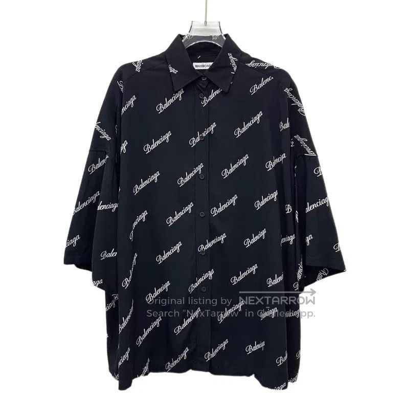 Balenciaga Balenciaga Black Logo Letter All-Over Printed Short Sleeve Size XXS / US 00 / IT 34 - 1 Thumbnail