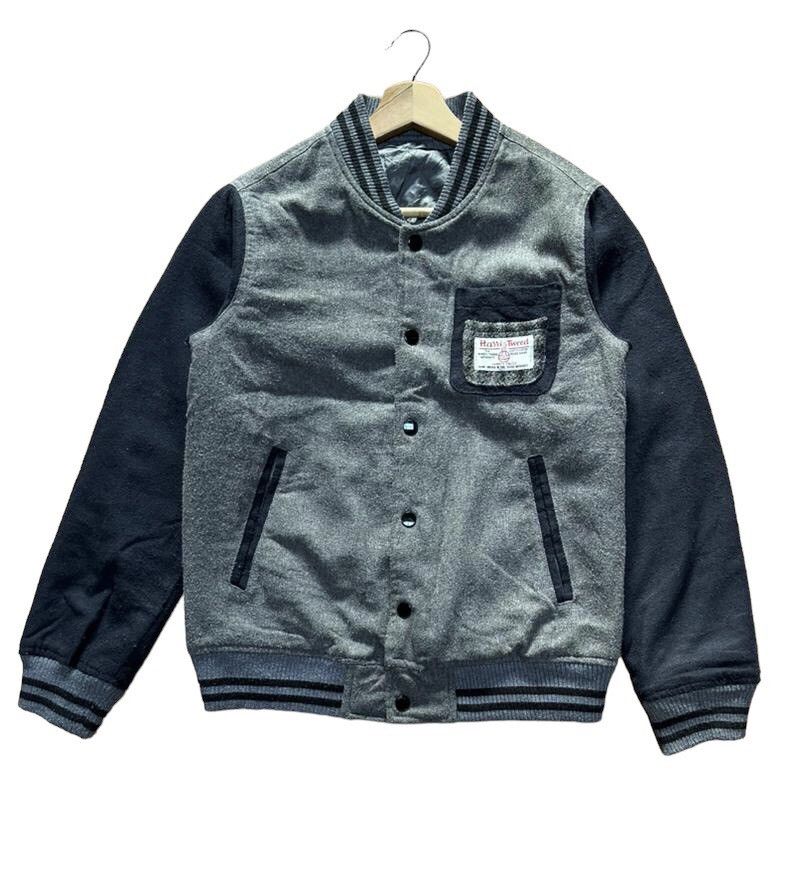 image of Harris Tweed Varsity Wool Jacket in Grey, Men's (Size Small)