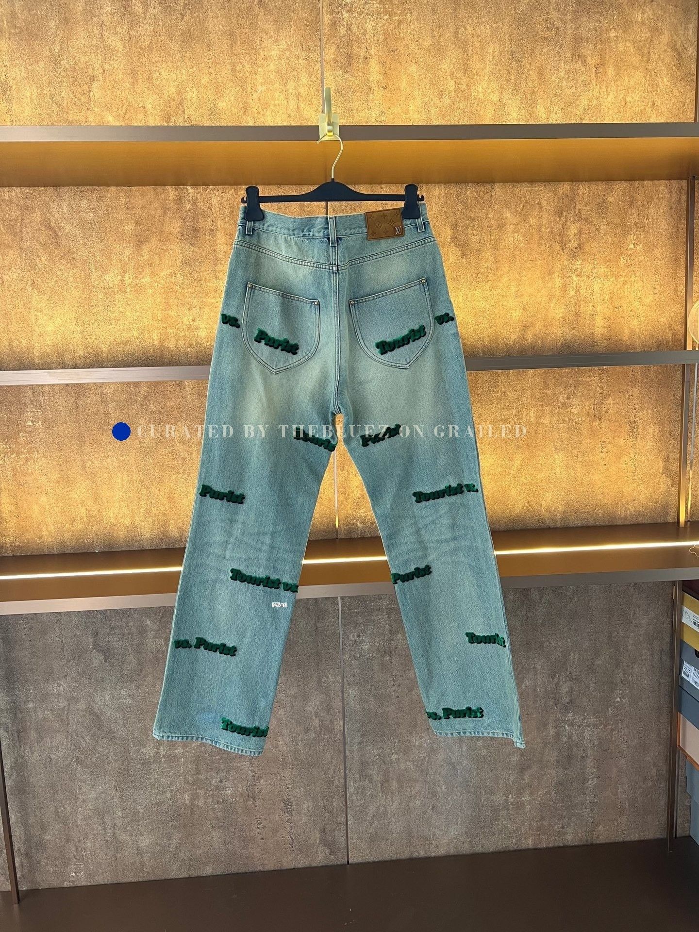 Louis Vuitton Louis Vuitton Green Flocked Logo Jeans Size US 33 - 2 Thumbnail