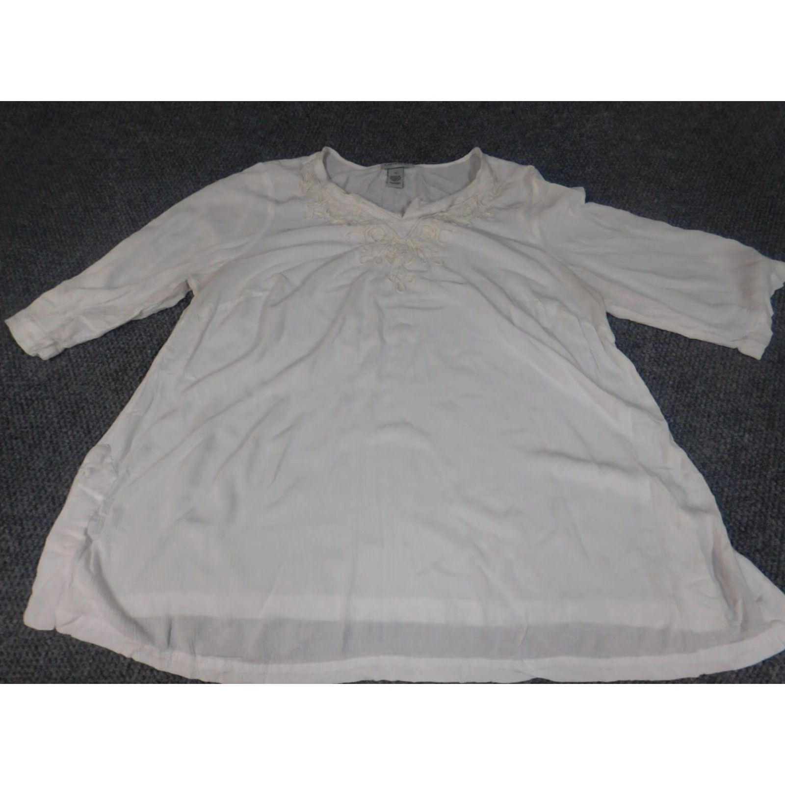 Vintage Catherines Blouse 0X Plus White Crew Neck Long Sleeve Pullover Stretch Rayon Solid Casual Womens Size XL / US 12-14 / IT 48-50 - 2 Thumbnail