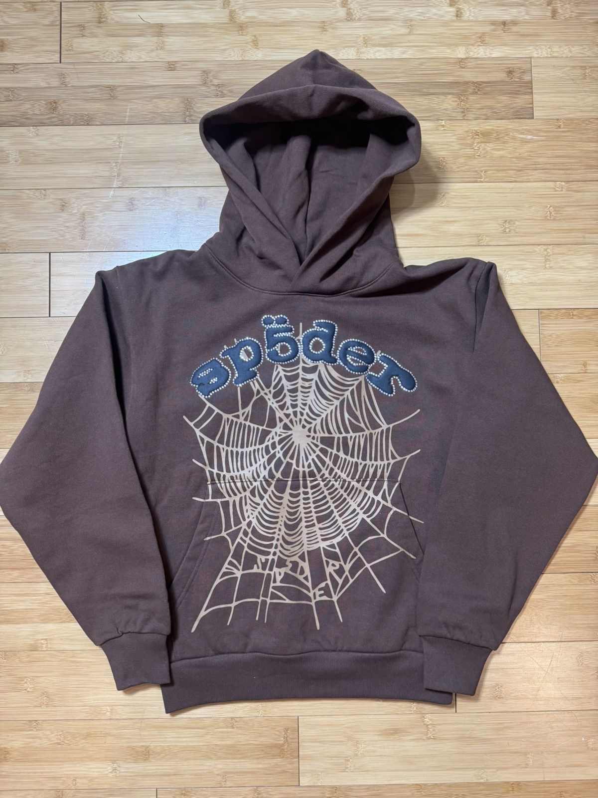 SP5DER BROWN RHINESTONE OG WEB HOODIE - SIZE SMALL
